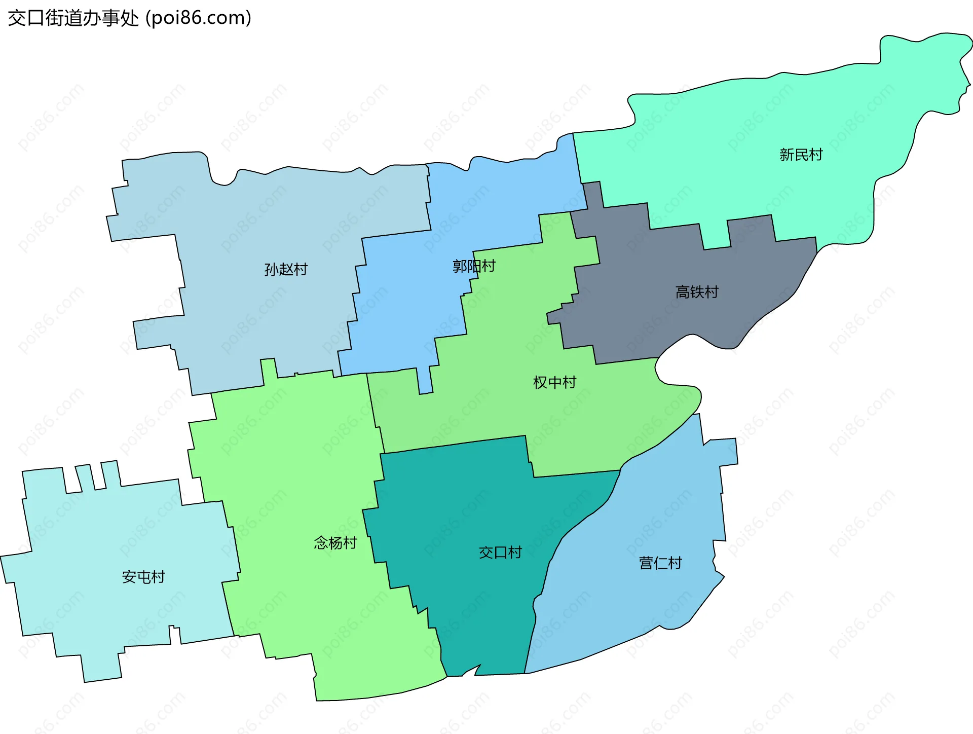 交口街道办事处边界地图(五级行政区划)