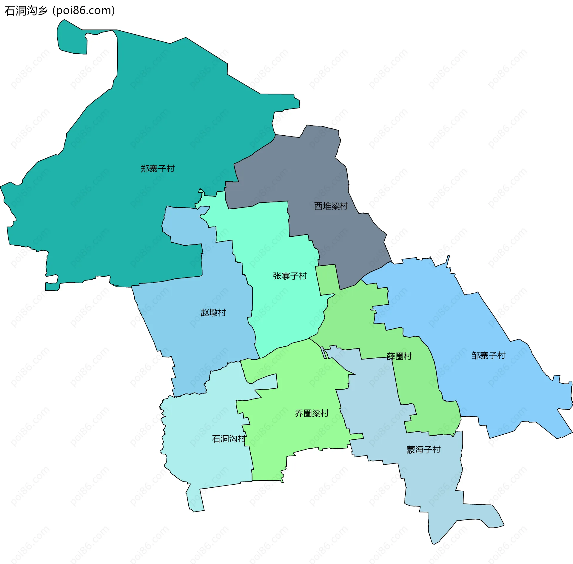 石洞沟乡边界地图(五级行政区划)