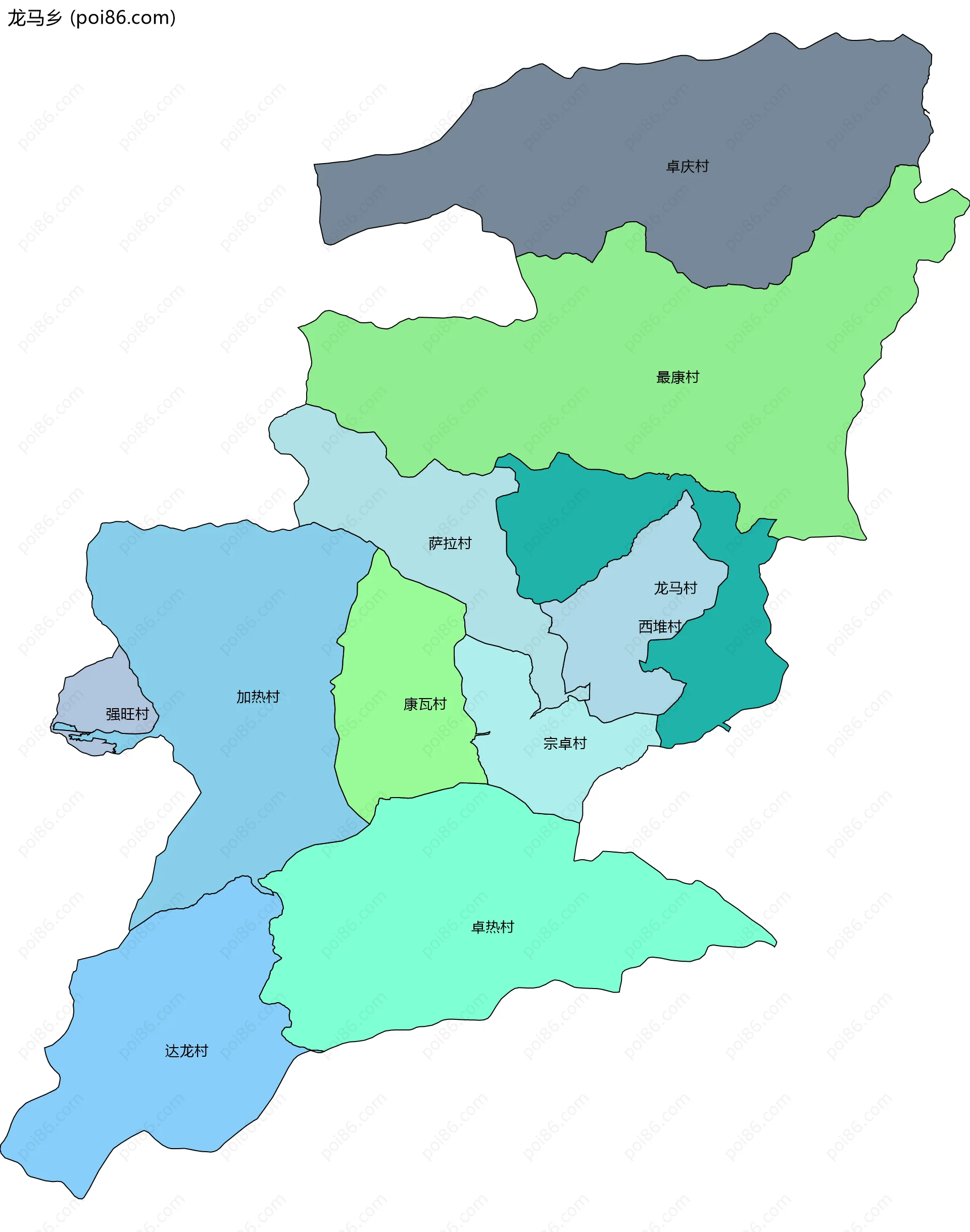 龙马乡边界地图(五级行政区划)