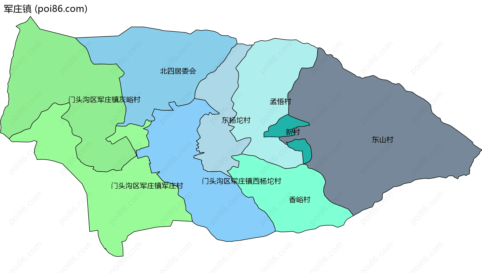 军庄镇边界地图(五级行政区划)