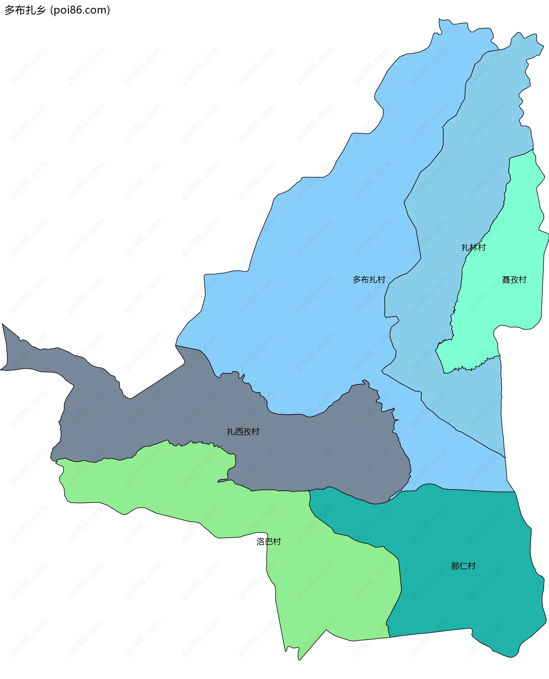 多布扎乡边界地图(五级行政区划)