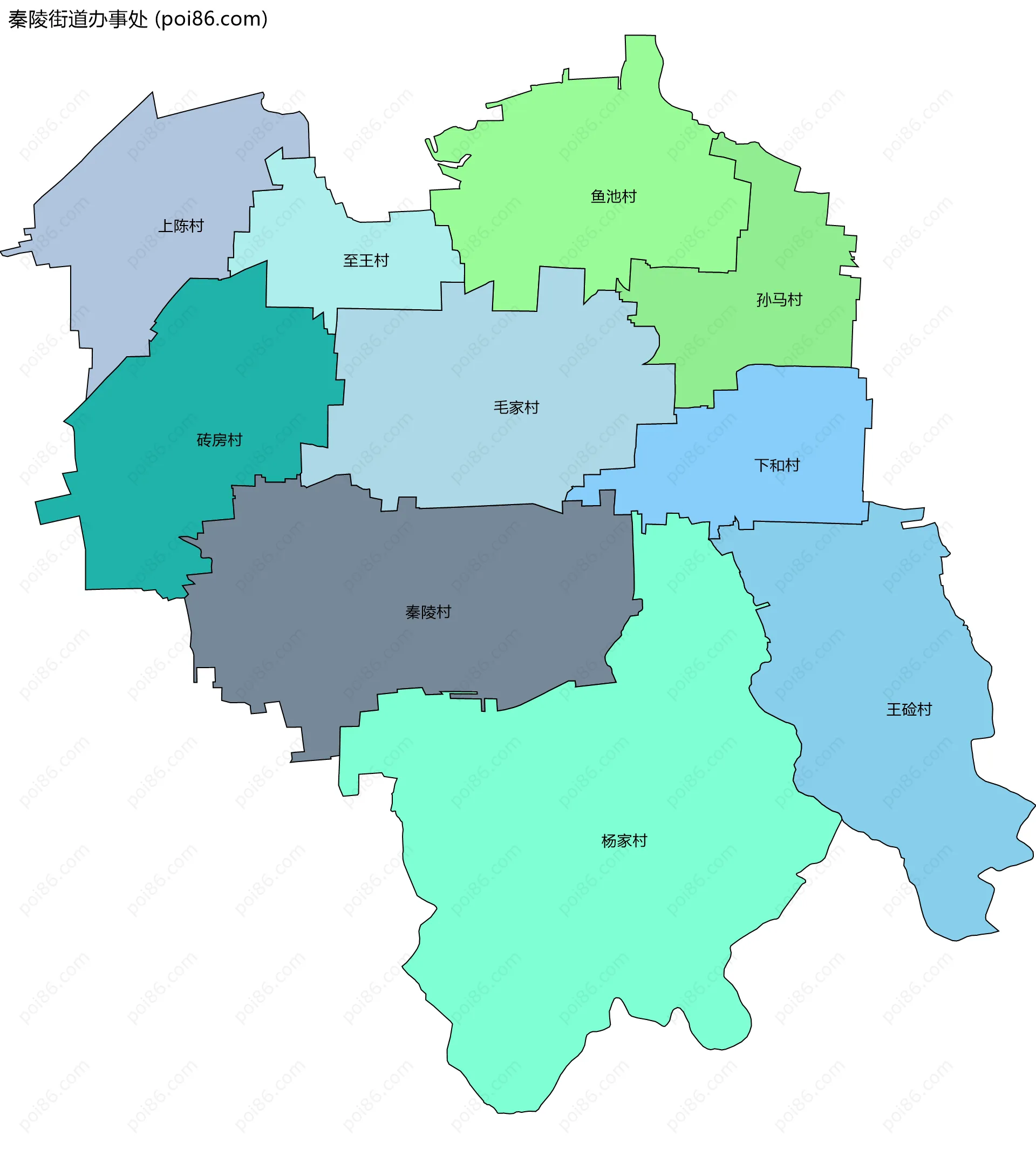 秦陵街道办事处边界地图(五级行政区划)