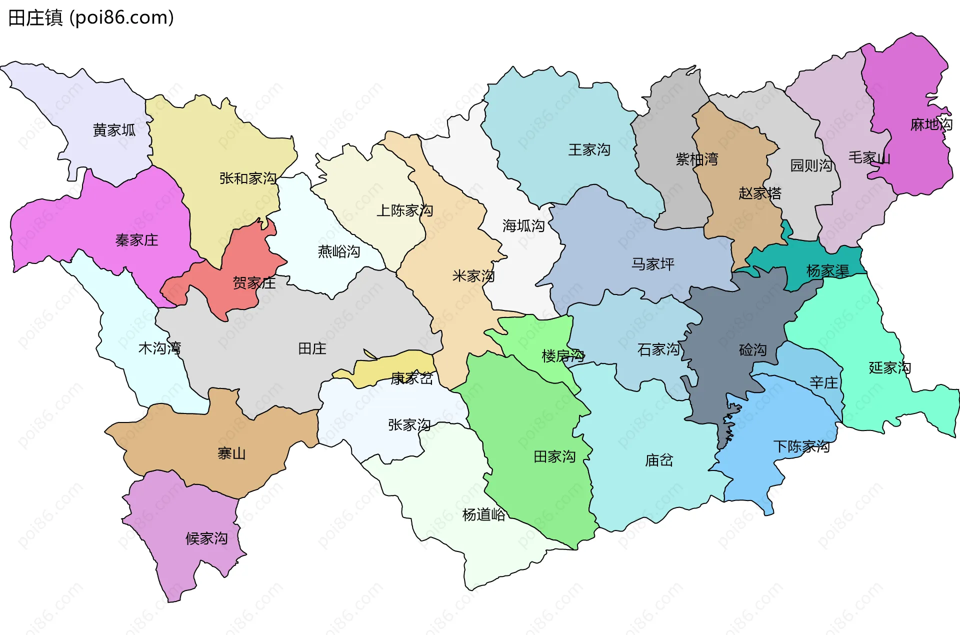 田庄镇边界地图(五级行政区划)