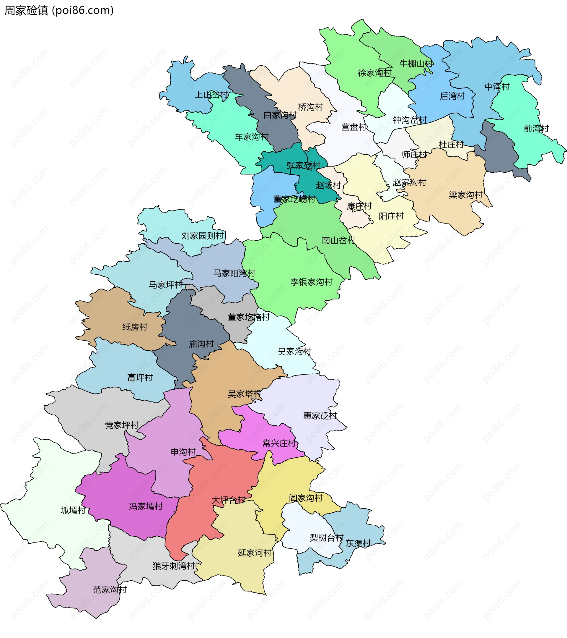 周家硷镇边界地图(五级行政区划)