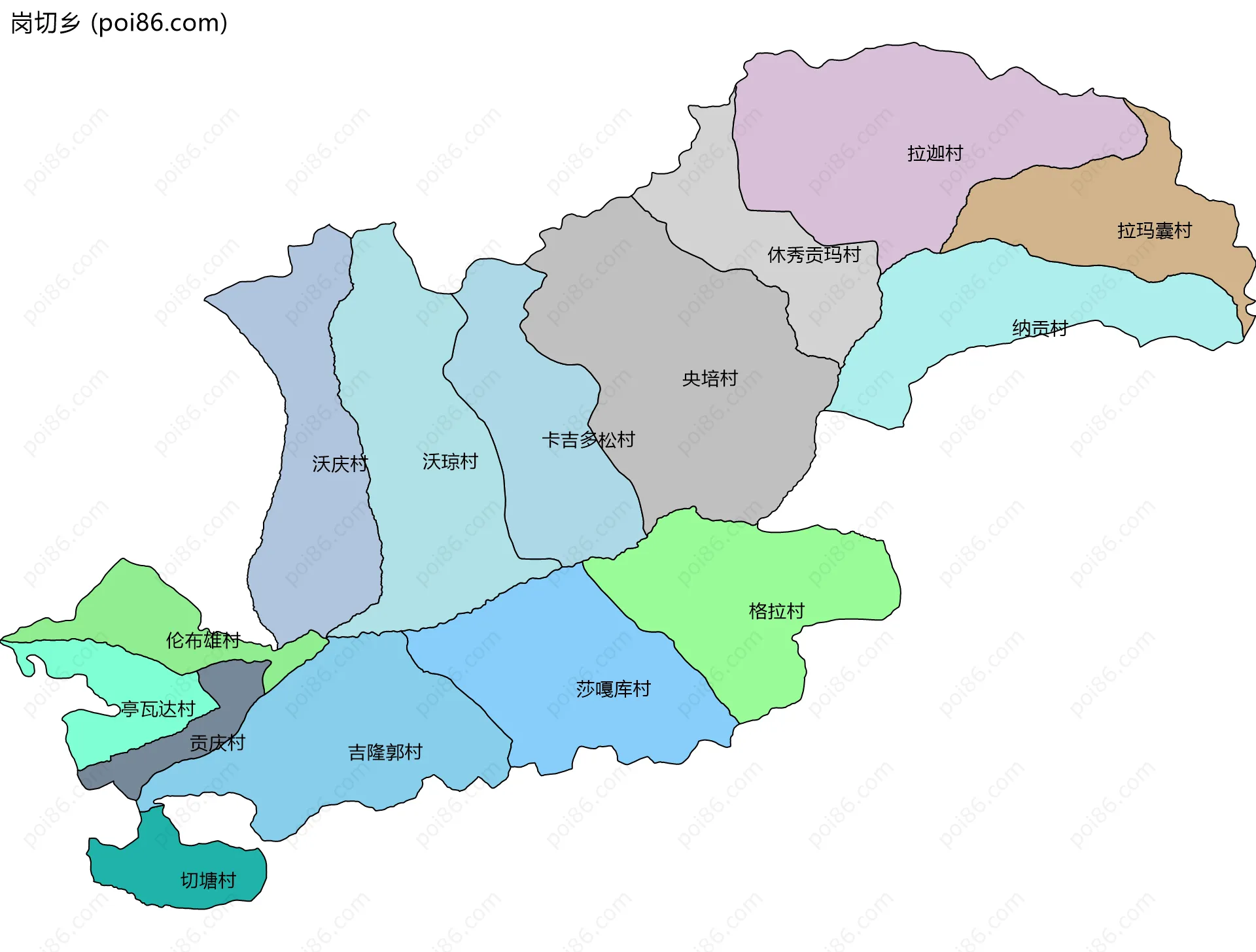 岗切乡边界地图(五级行政区划)
