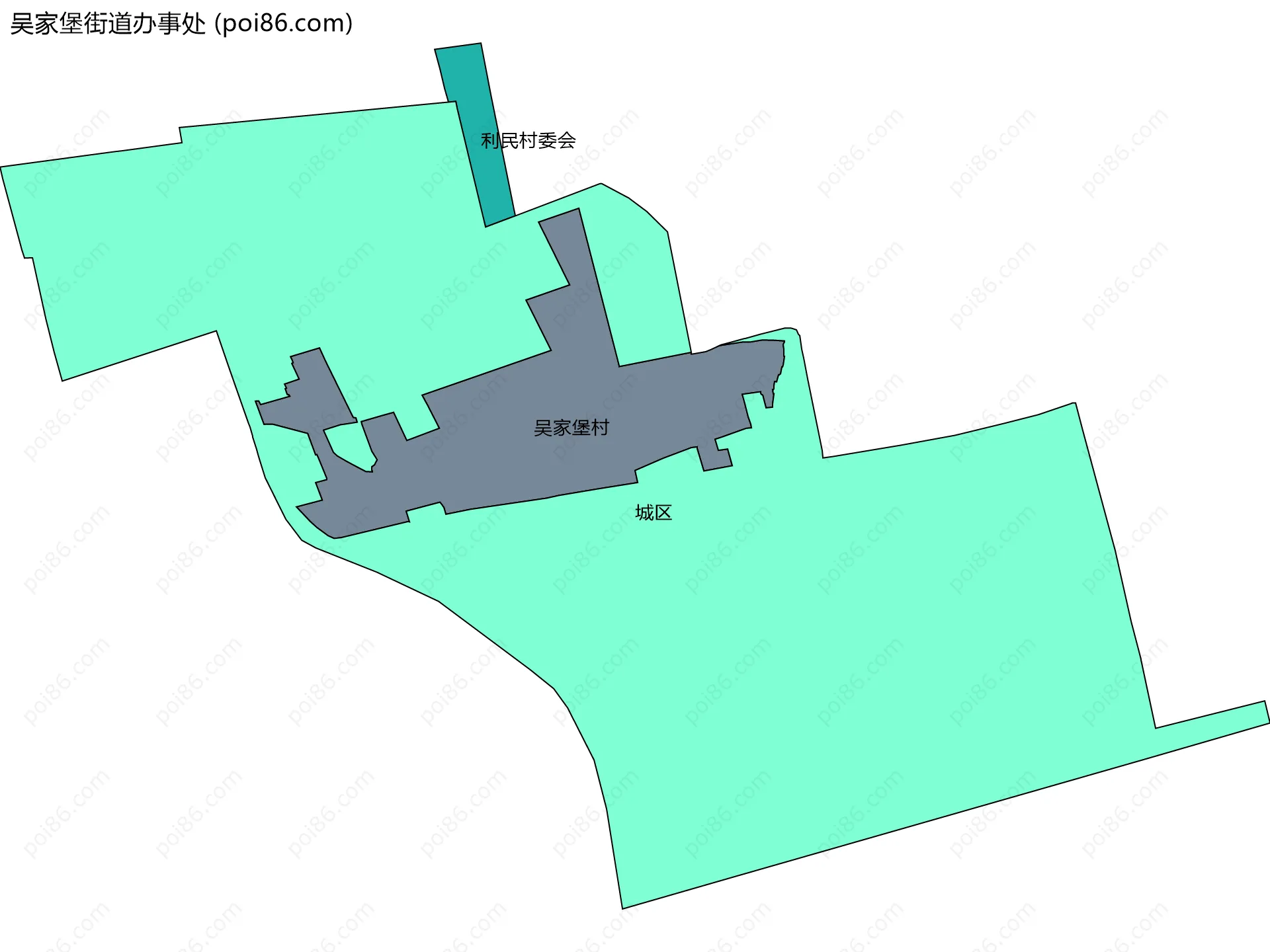 吴家堡街道办事处边界地图(五级行政区划)