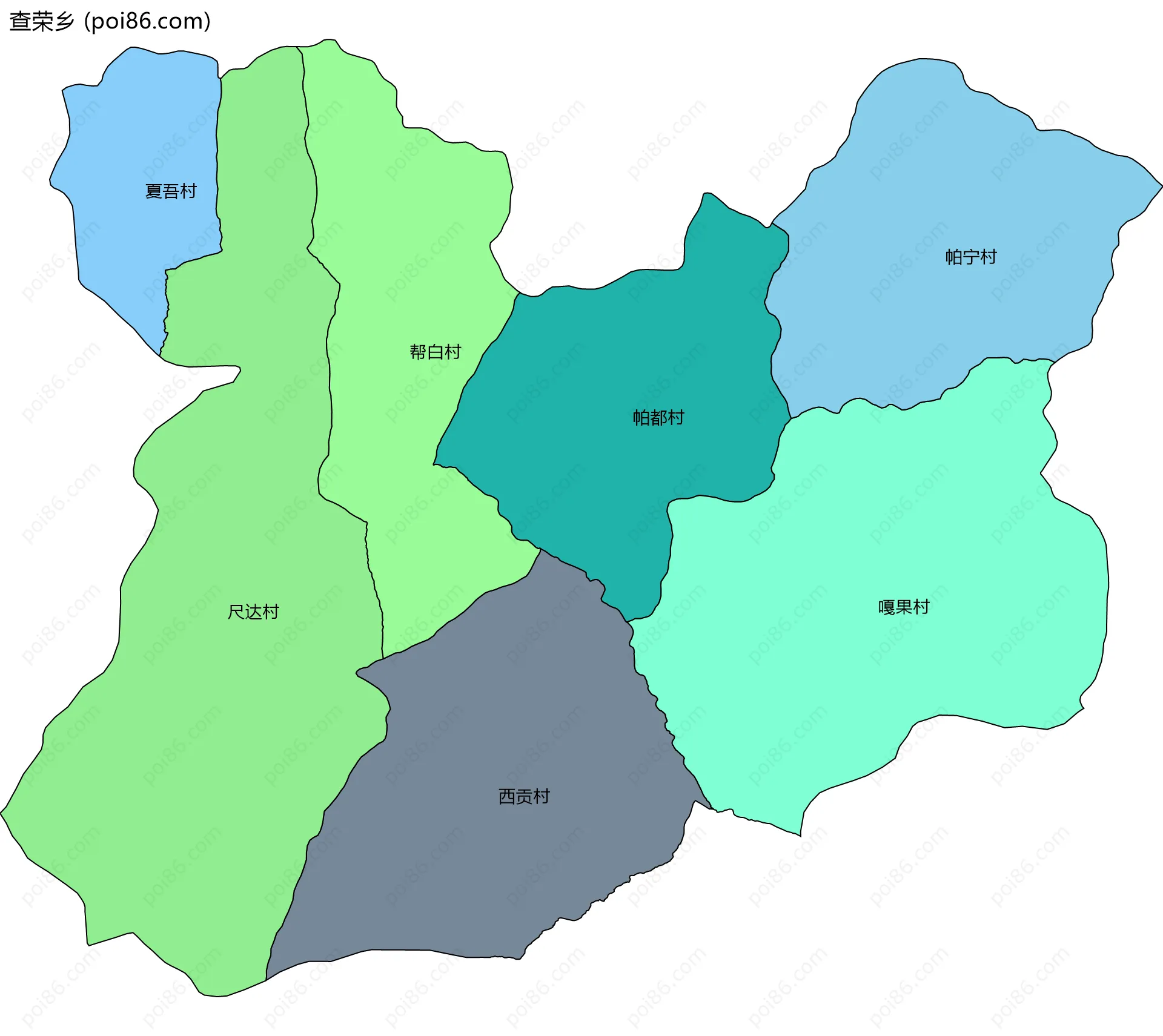 查荣乡边界地图(五级行政区划)