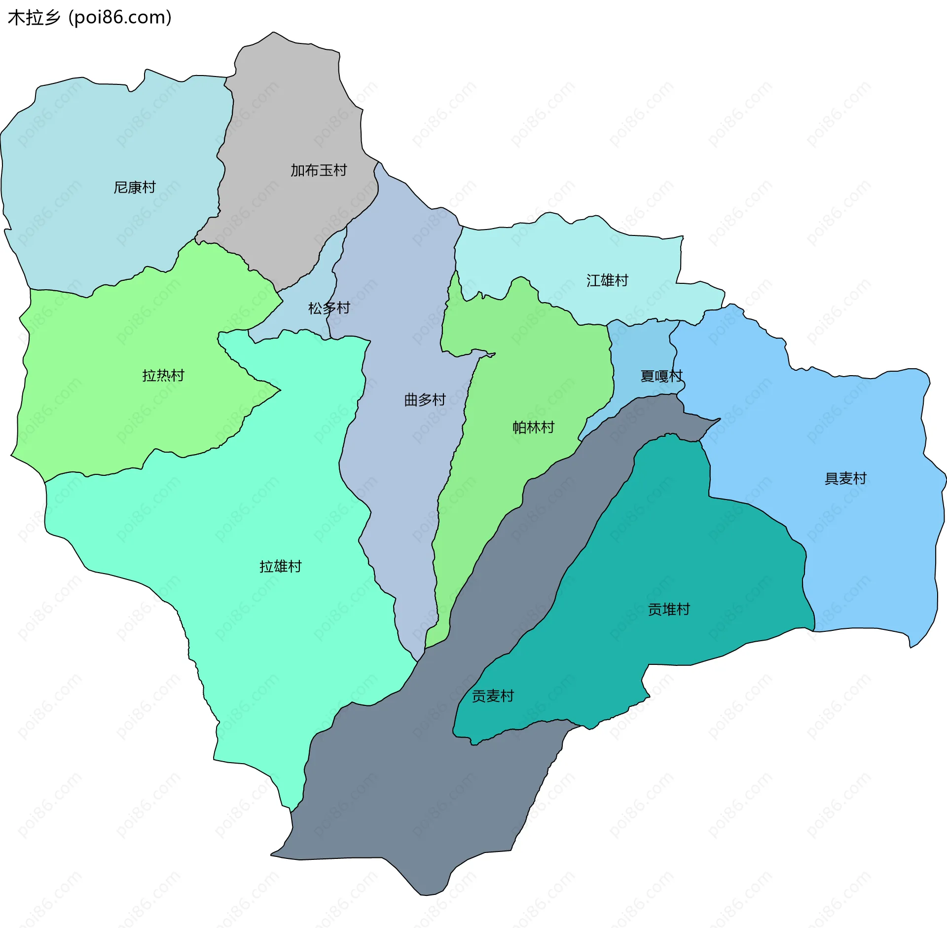 木拉乡边界地图(五级行政区划)