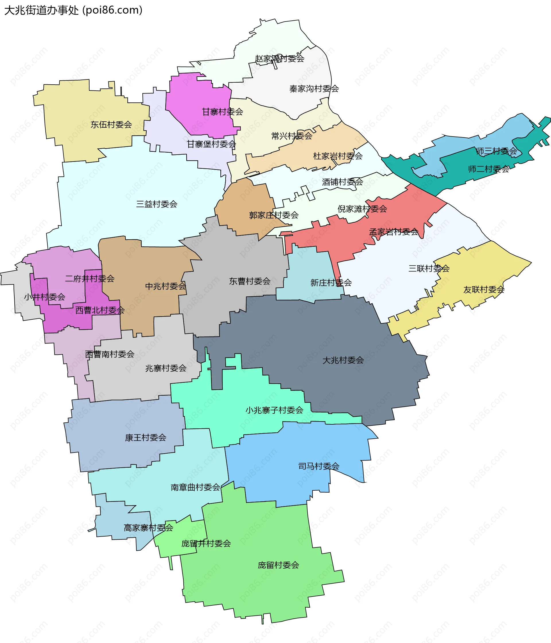 大兆街道办事处边界地图(五级行政区划)