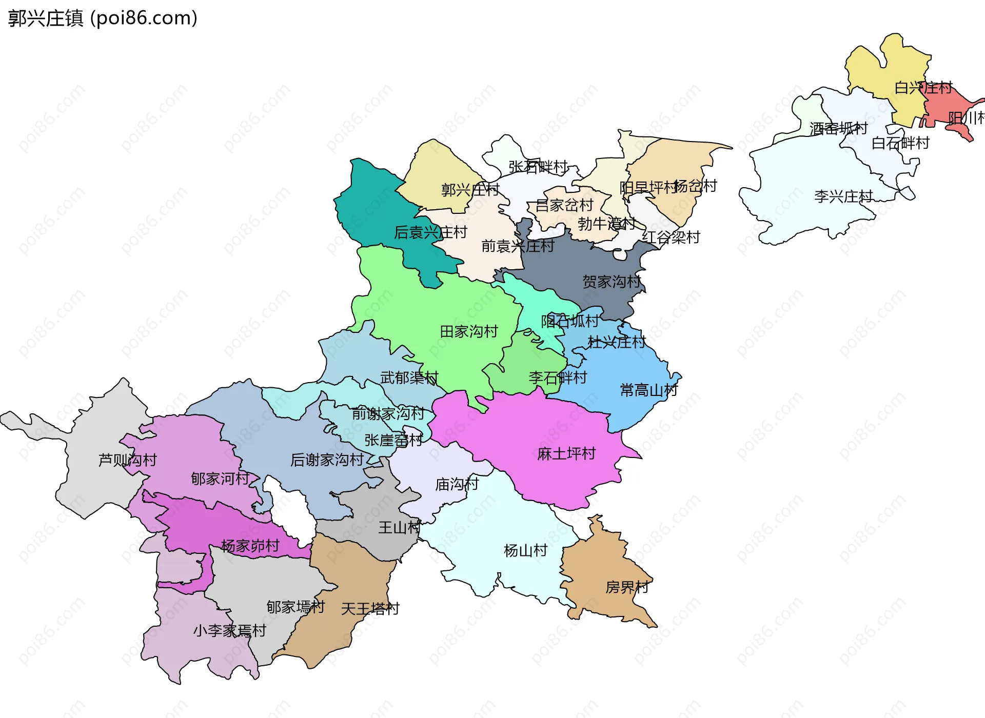 郭兴庄镇边界地图(五级行政区划)