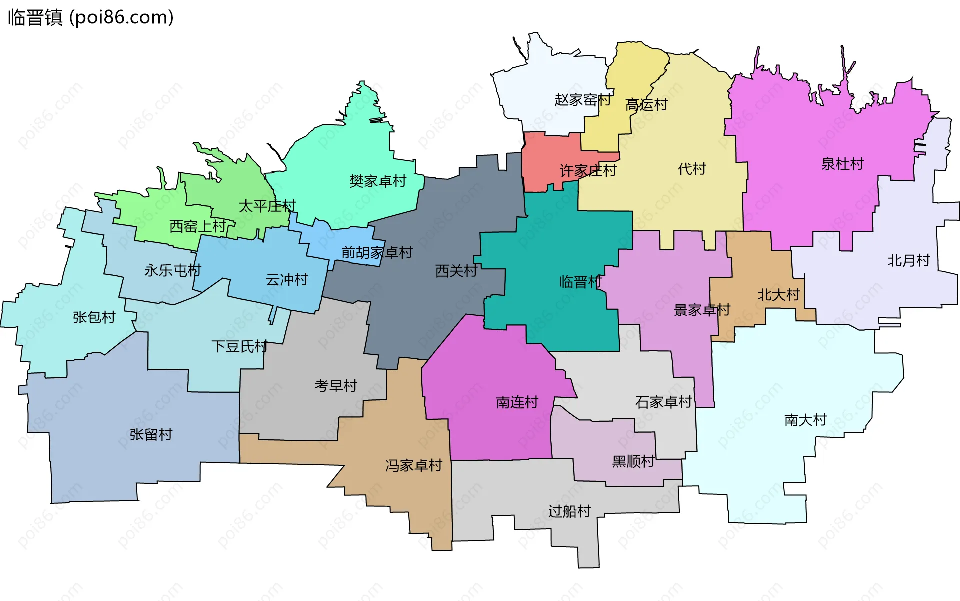 临晋镇边界地图(五级行政区划)