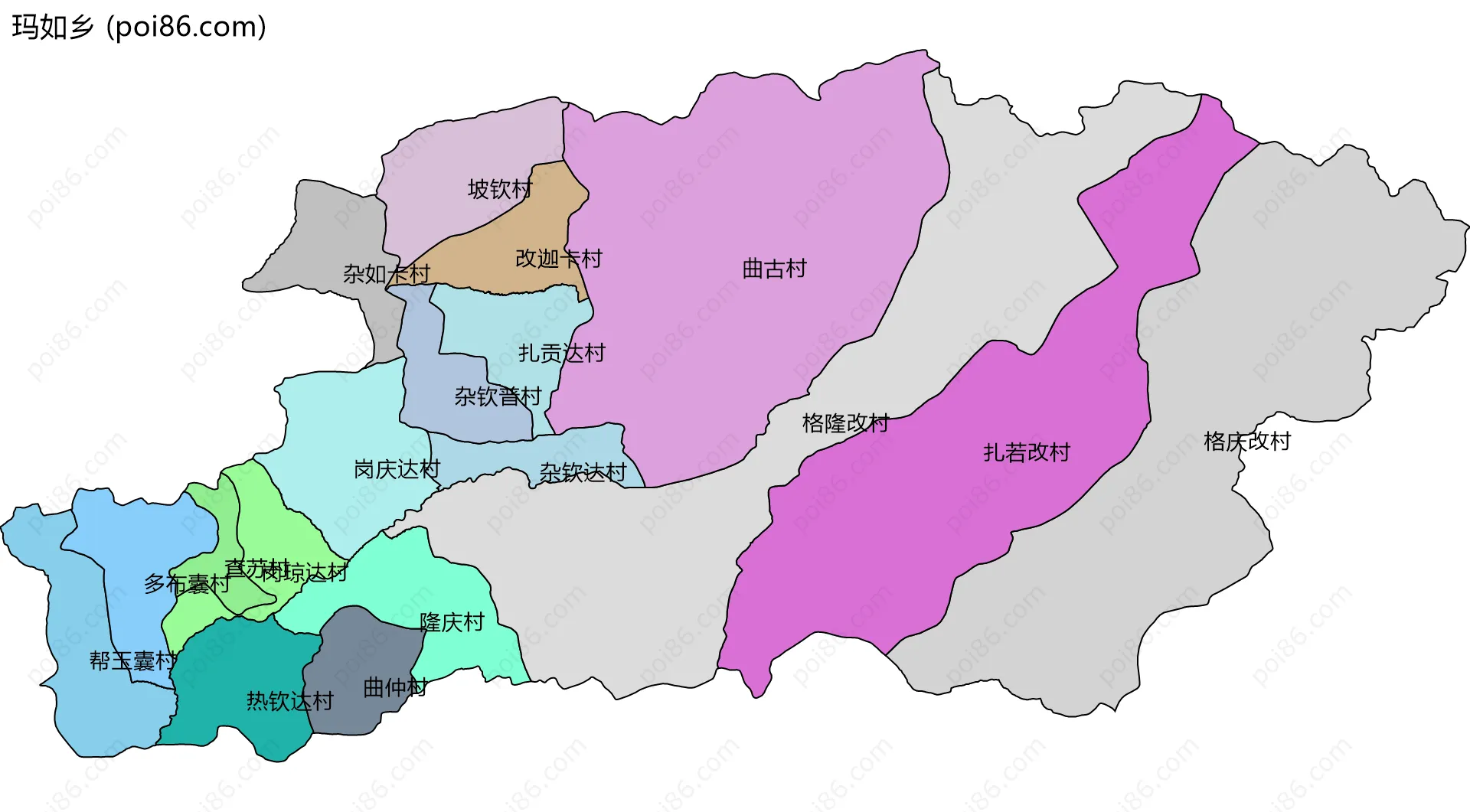 玛如乡边界地图(五级行政区划)