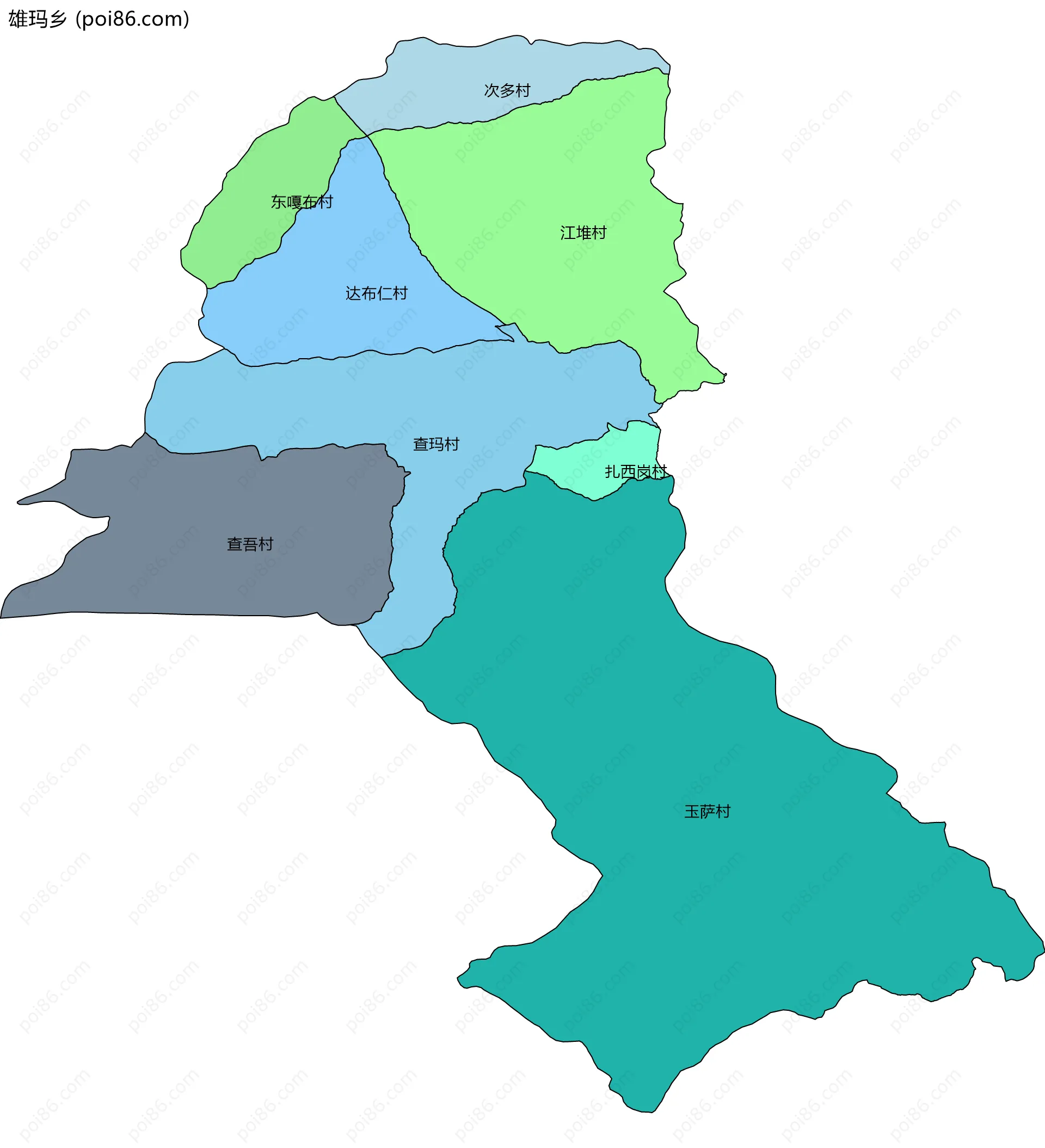 雄玛乡边界地图(五级行政区划)