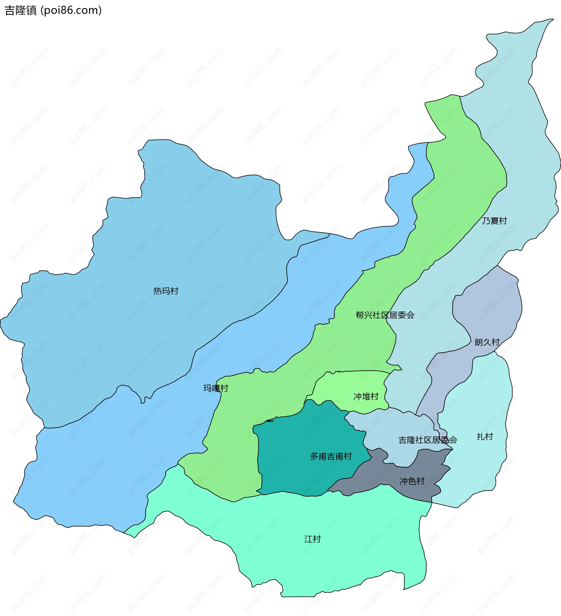 吉隆镇边界地图(五级行政区划)