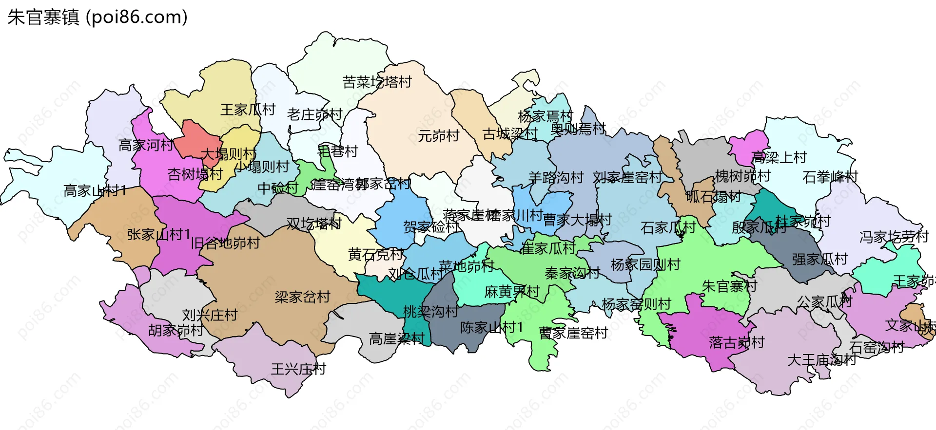 朱官寨镇边界地图(五级行政区划)