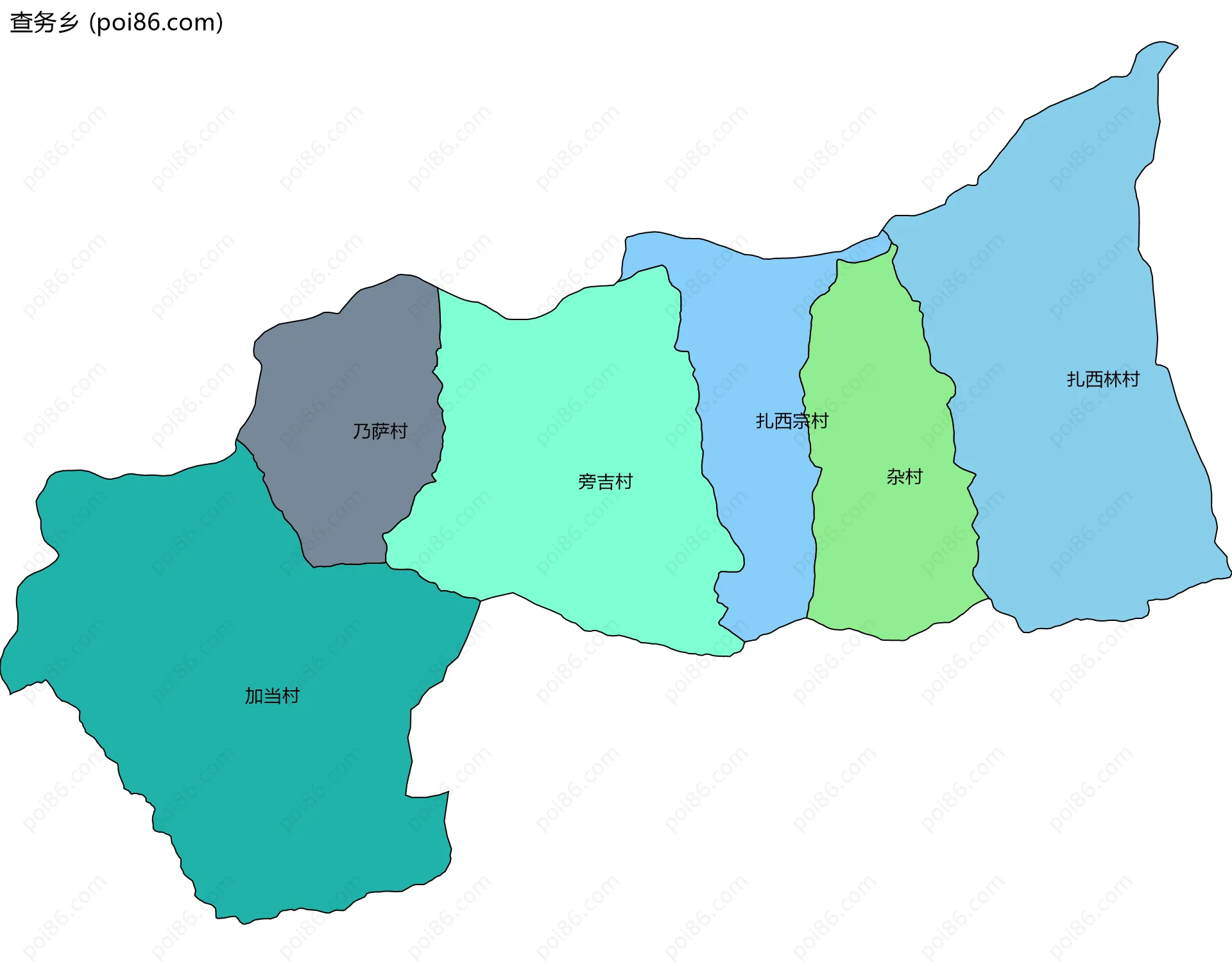 查务乡边界地图(五级行政区划)