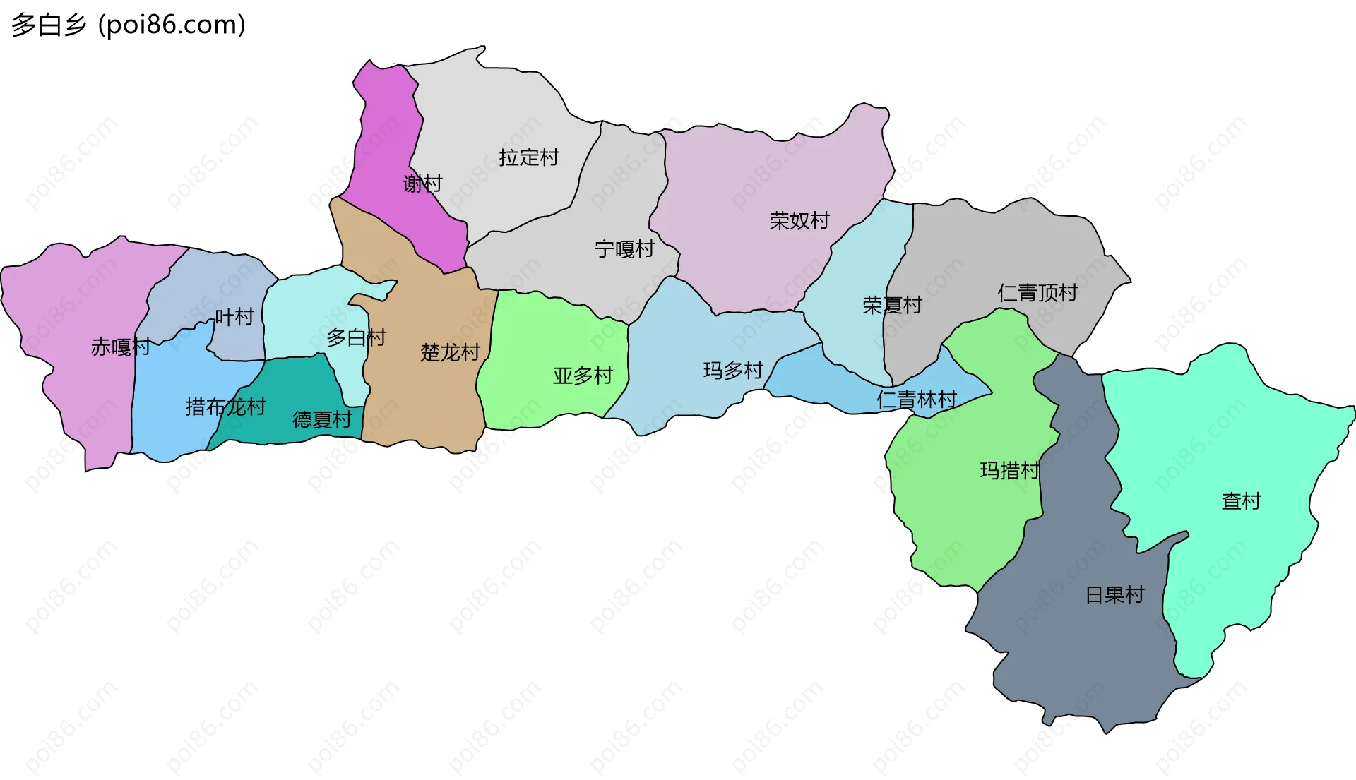 多白乡边界地图(五级行政区划)
