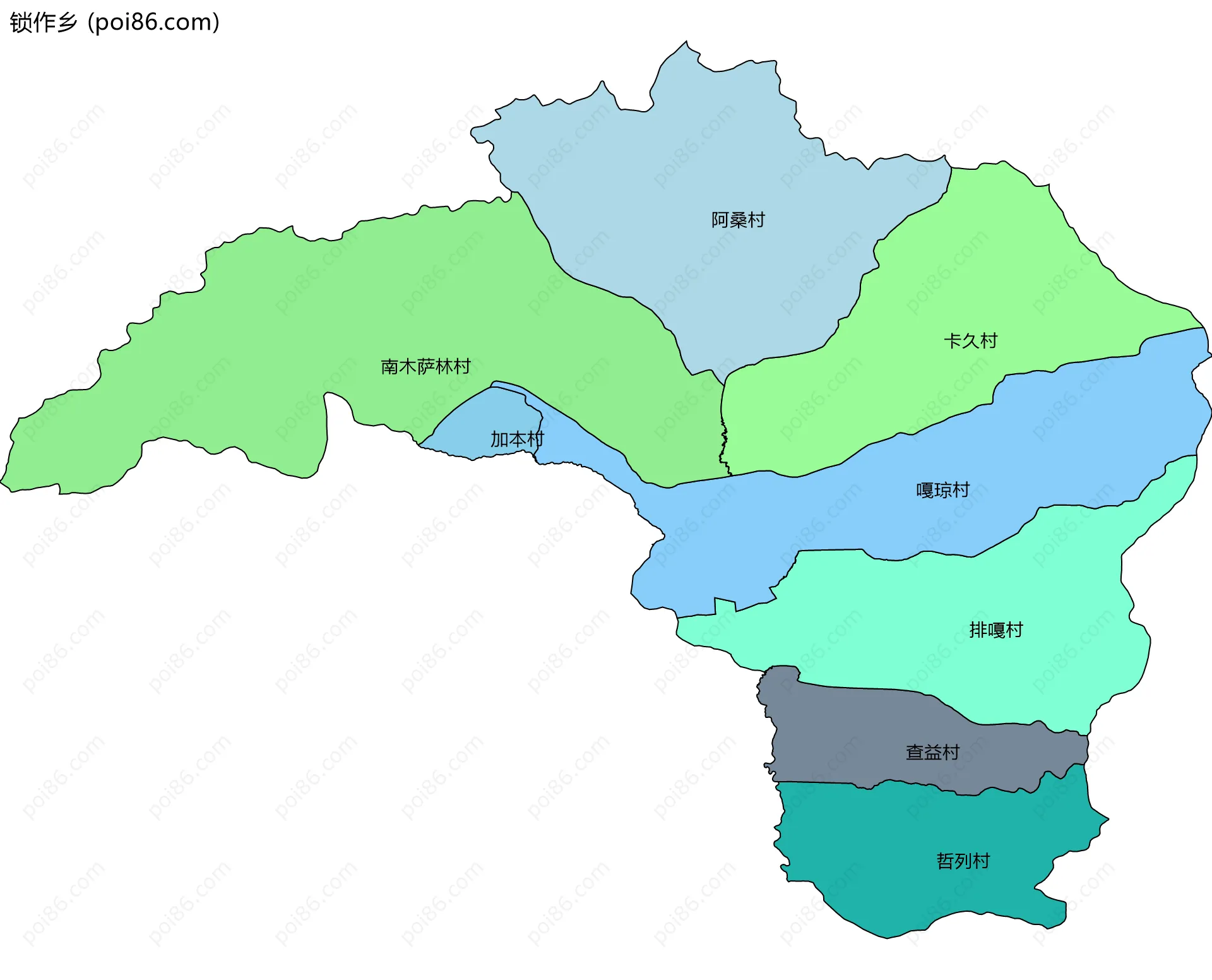 锁作乡边界地图(五级行政区划)