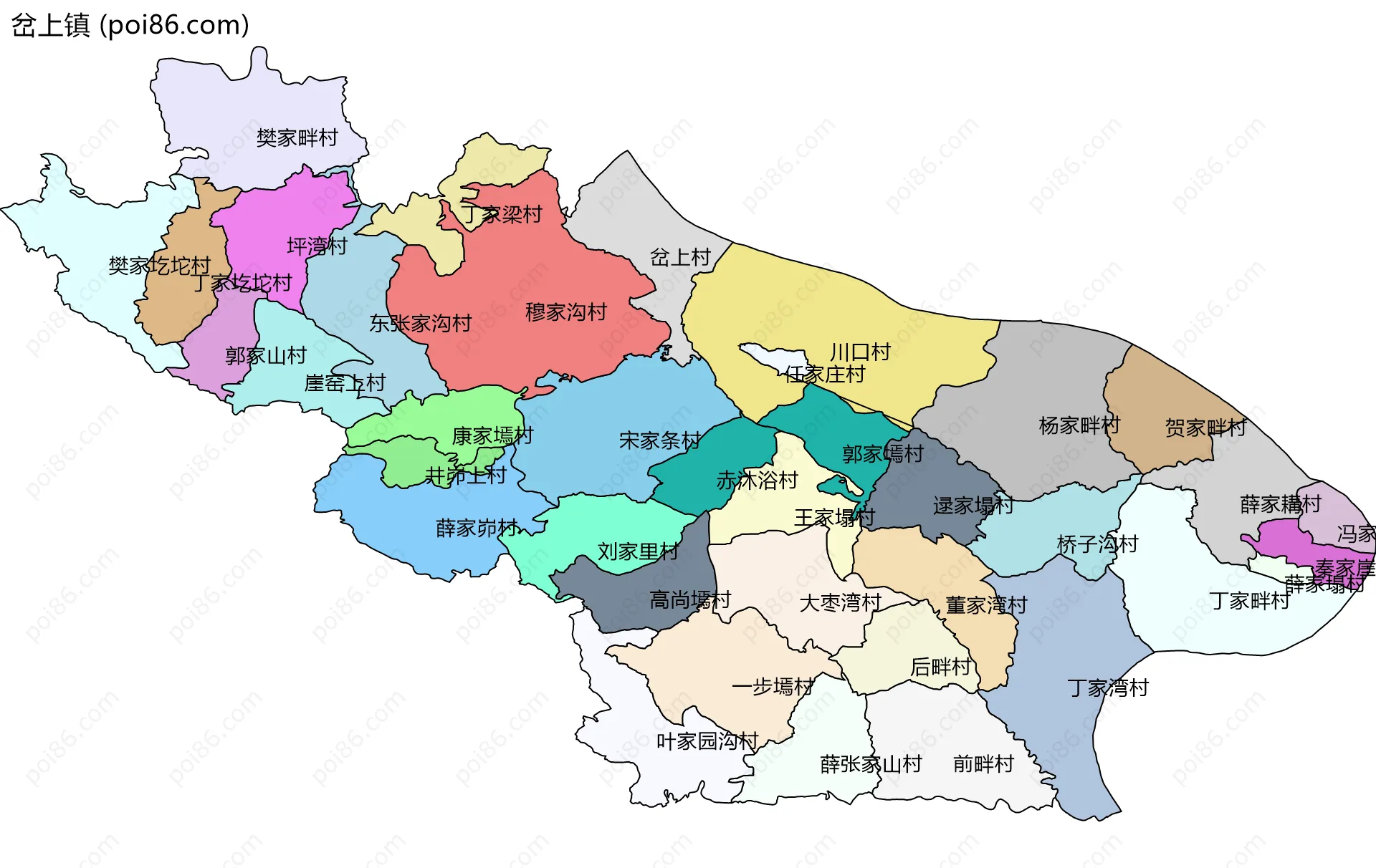 岔上镇边界地图(五级行政区划)