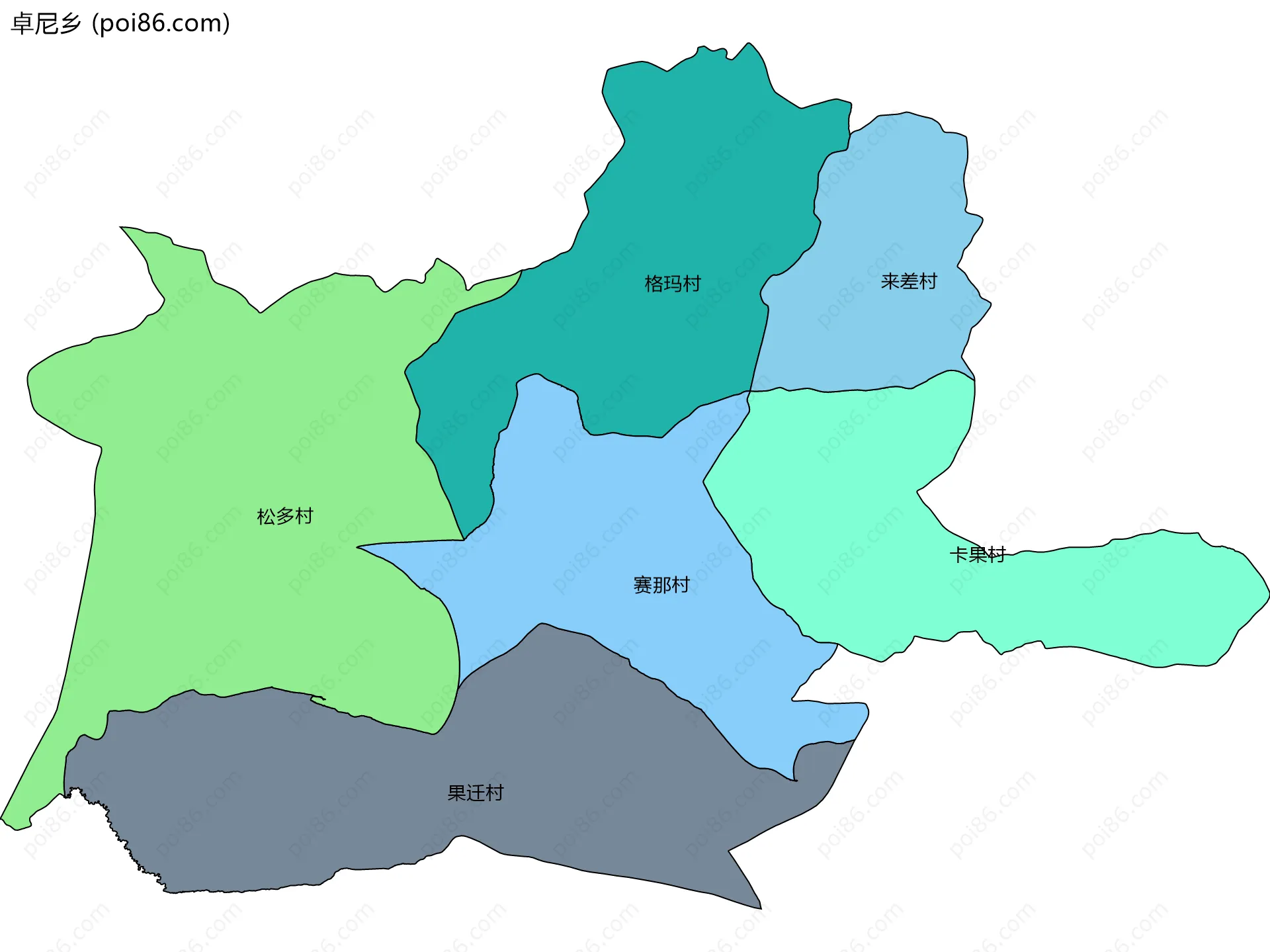 卓尼乡边界地图(五级行政区划)