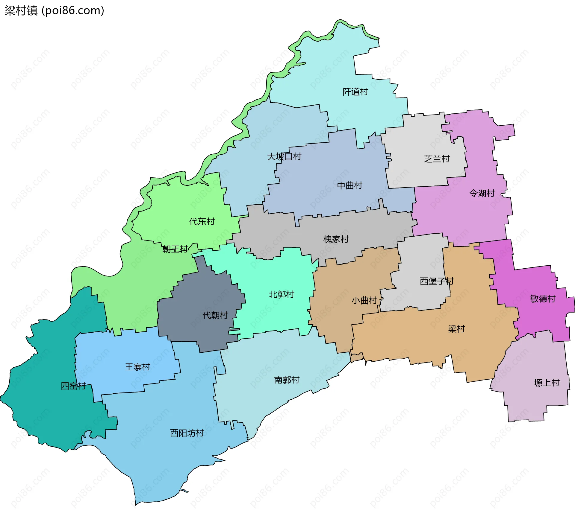 梁村镇边界地图(五级行政区划)
