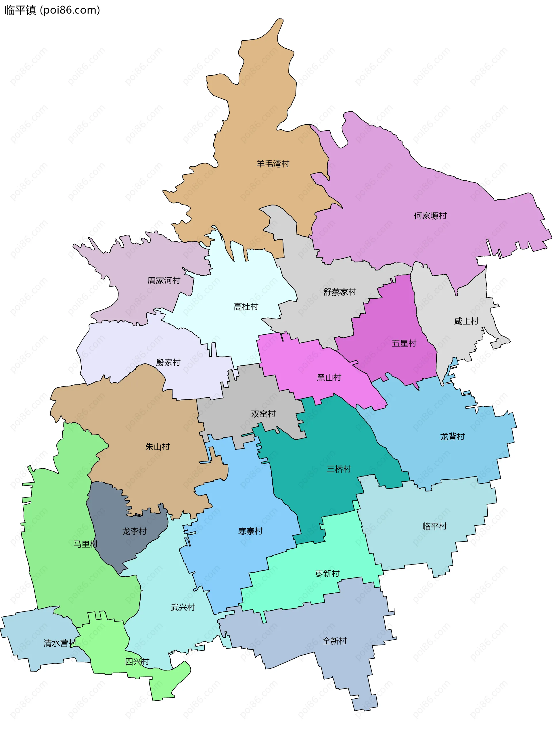 临平镇边界地图(五级行政区划)