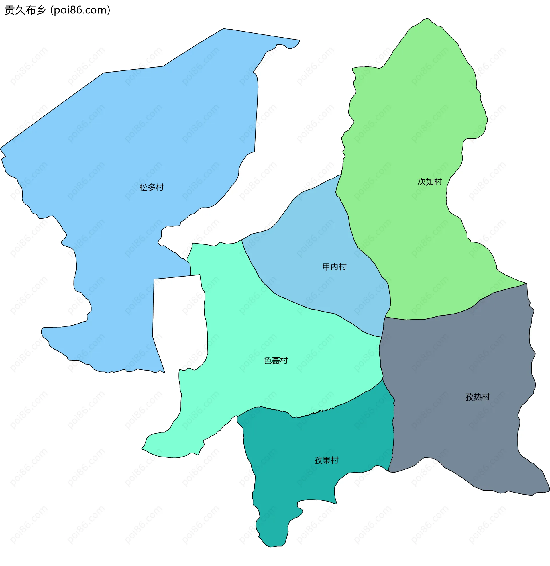 贡久布乡边界地图(五级行政区划)