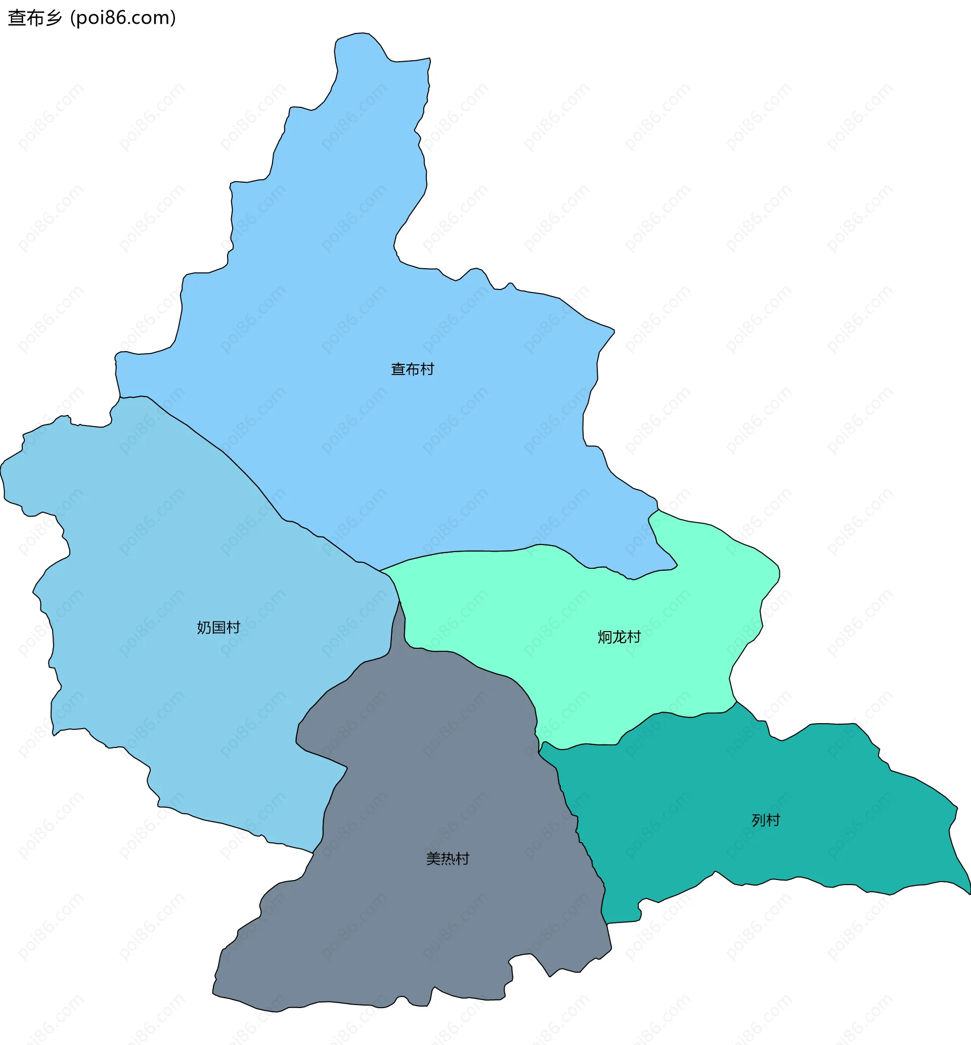 查布乡边界地图(五级行政区划)