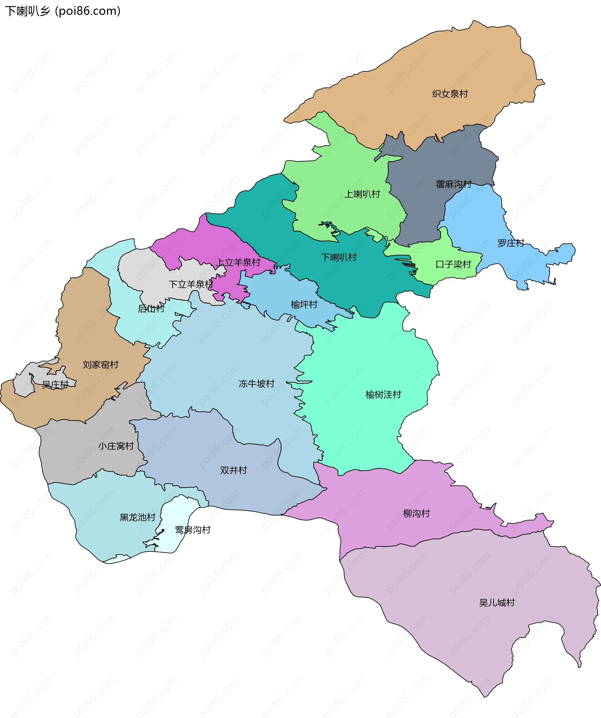 下喇叭乡边界地图(五级行政区划)