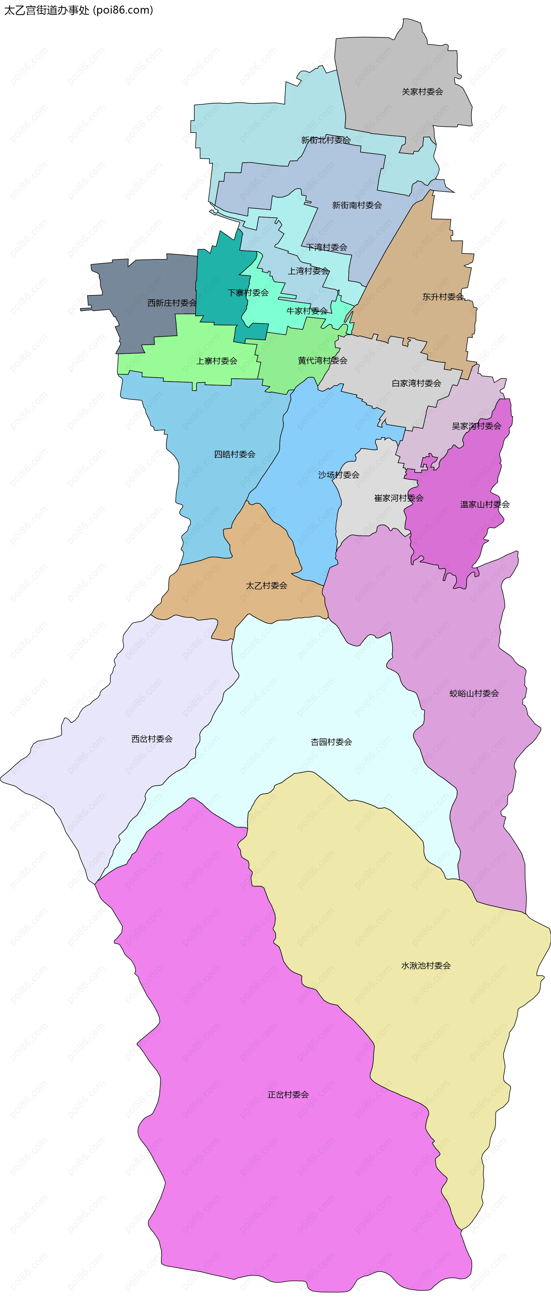 太乙宫街道办事处边界地图(五级行政区划)