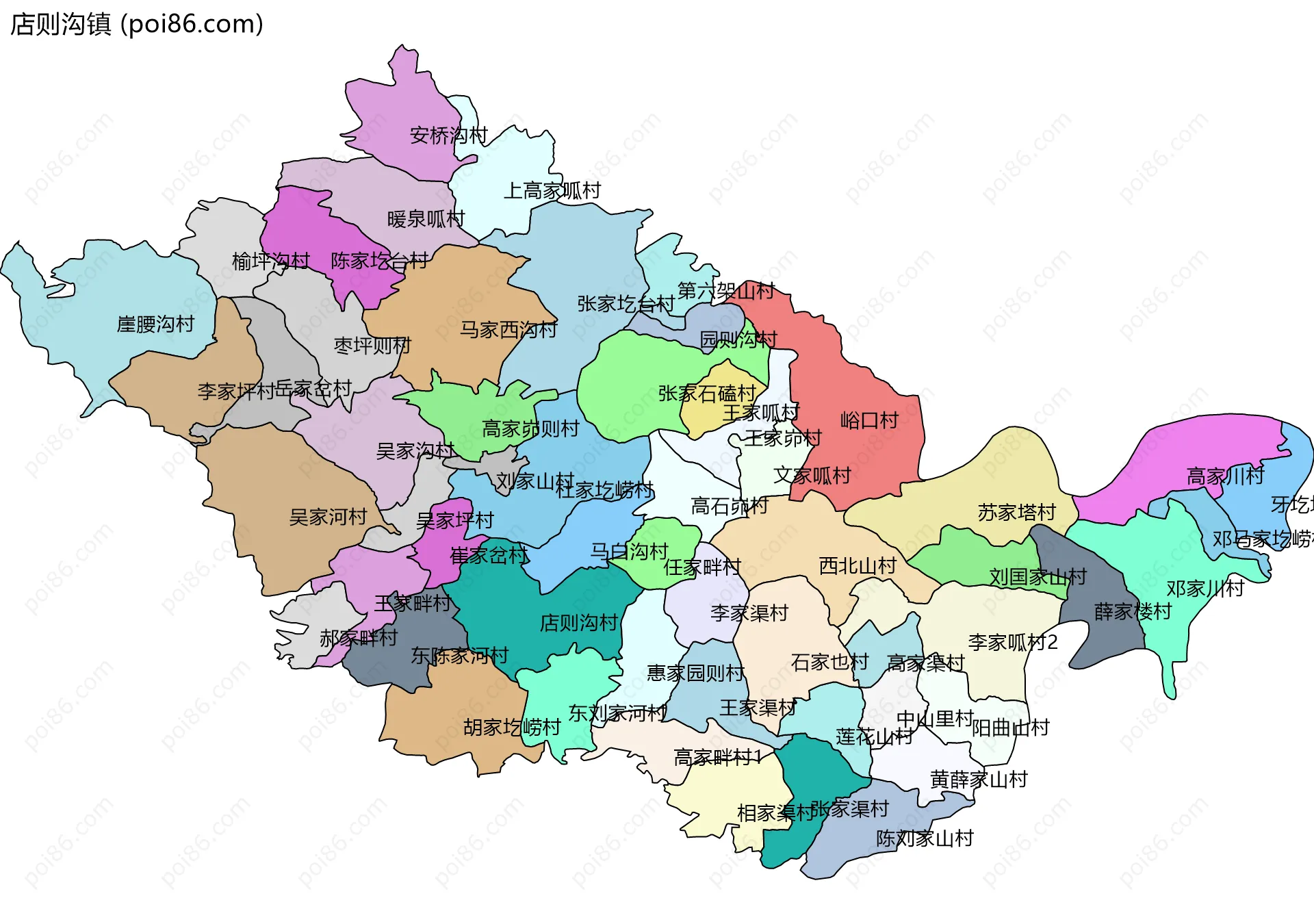 店则沟镇边界地图(五级行政区划)