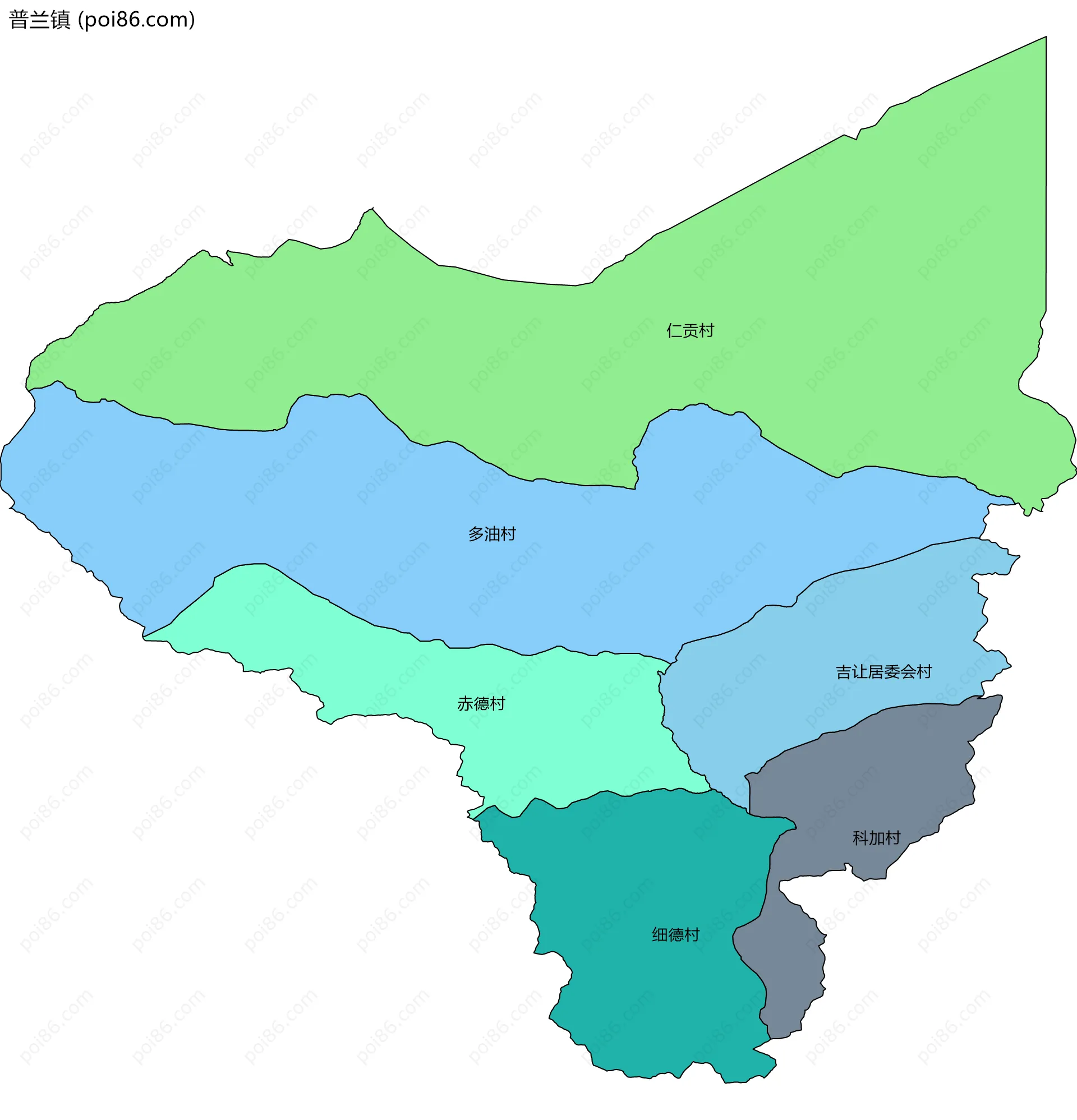普兰镇边界地图(五级行政区划)