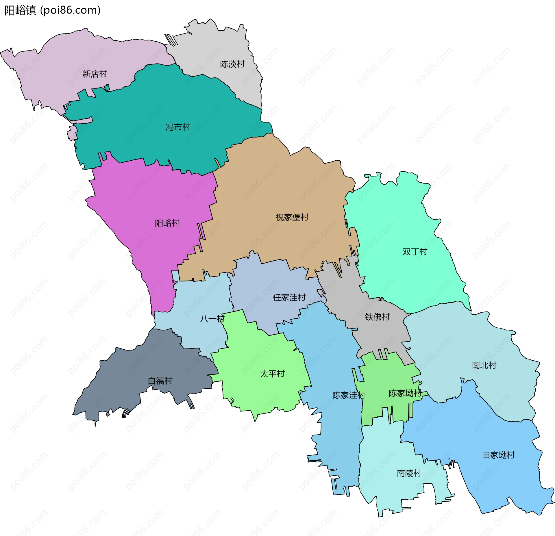 阳峪镇边界地图(五级行政区划)