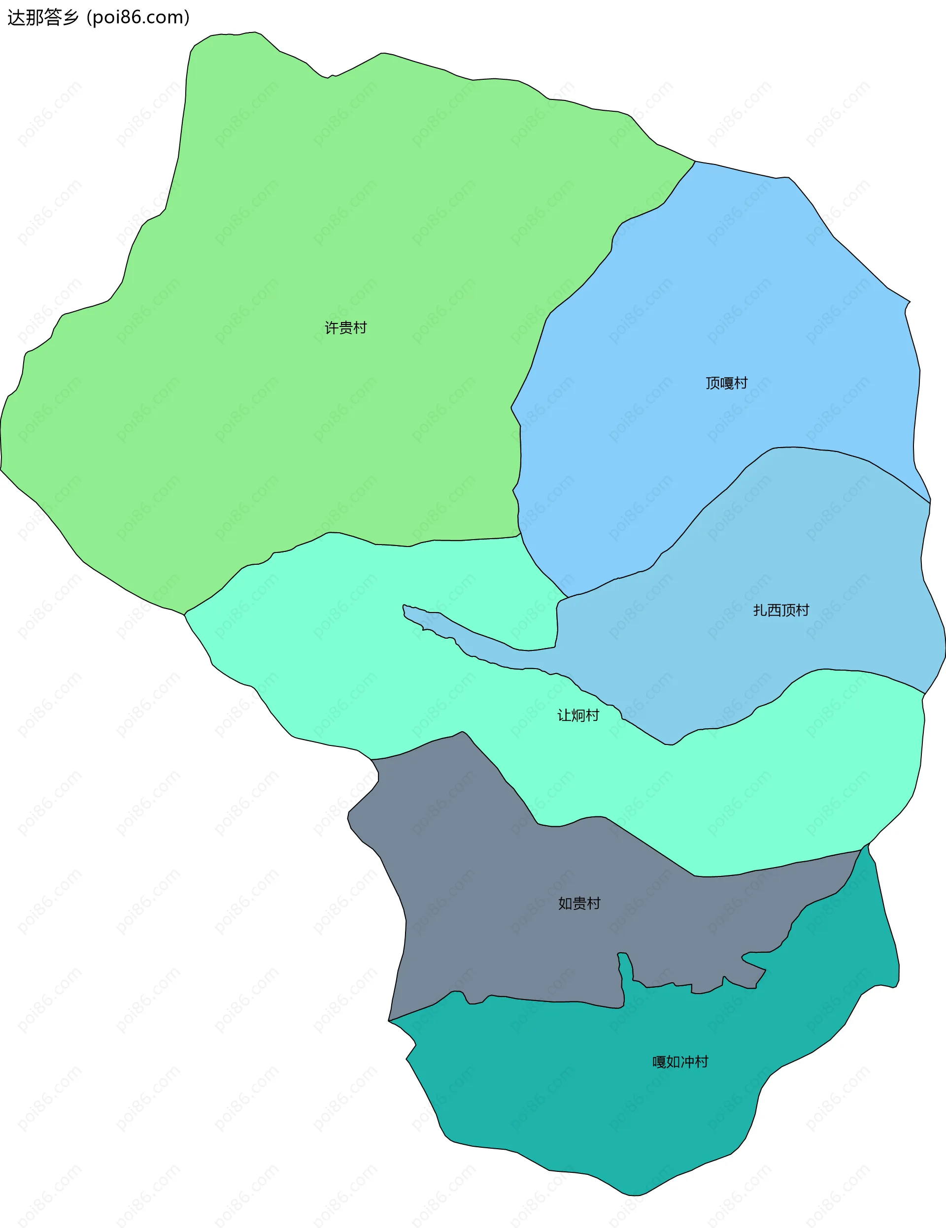 达那答乡边界地图(五级行政区划)