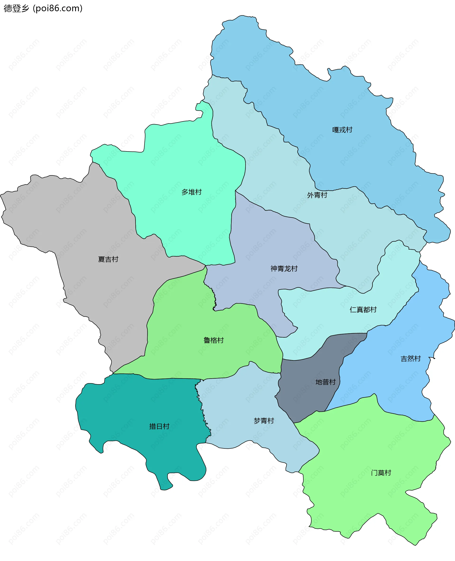 德登乡边界地图(五级行政区划)