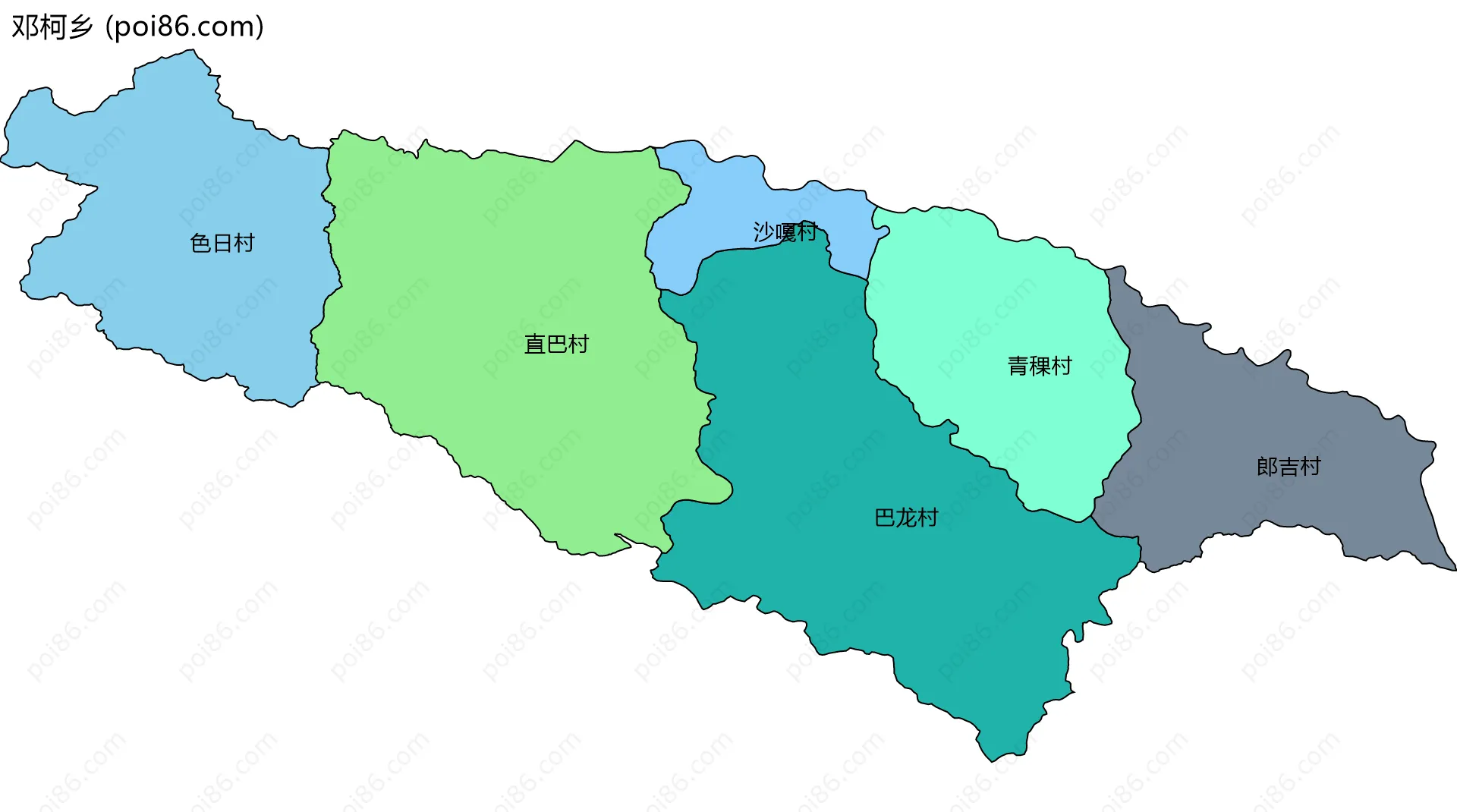 邓柯乡边界地图(五级行政区划)
