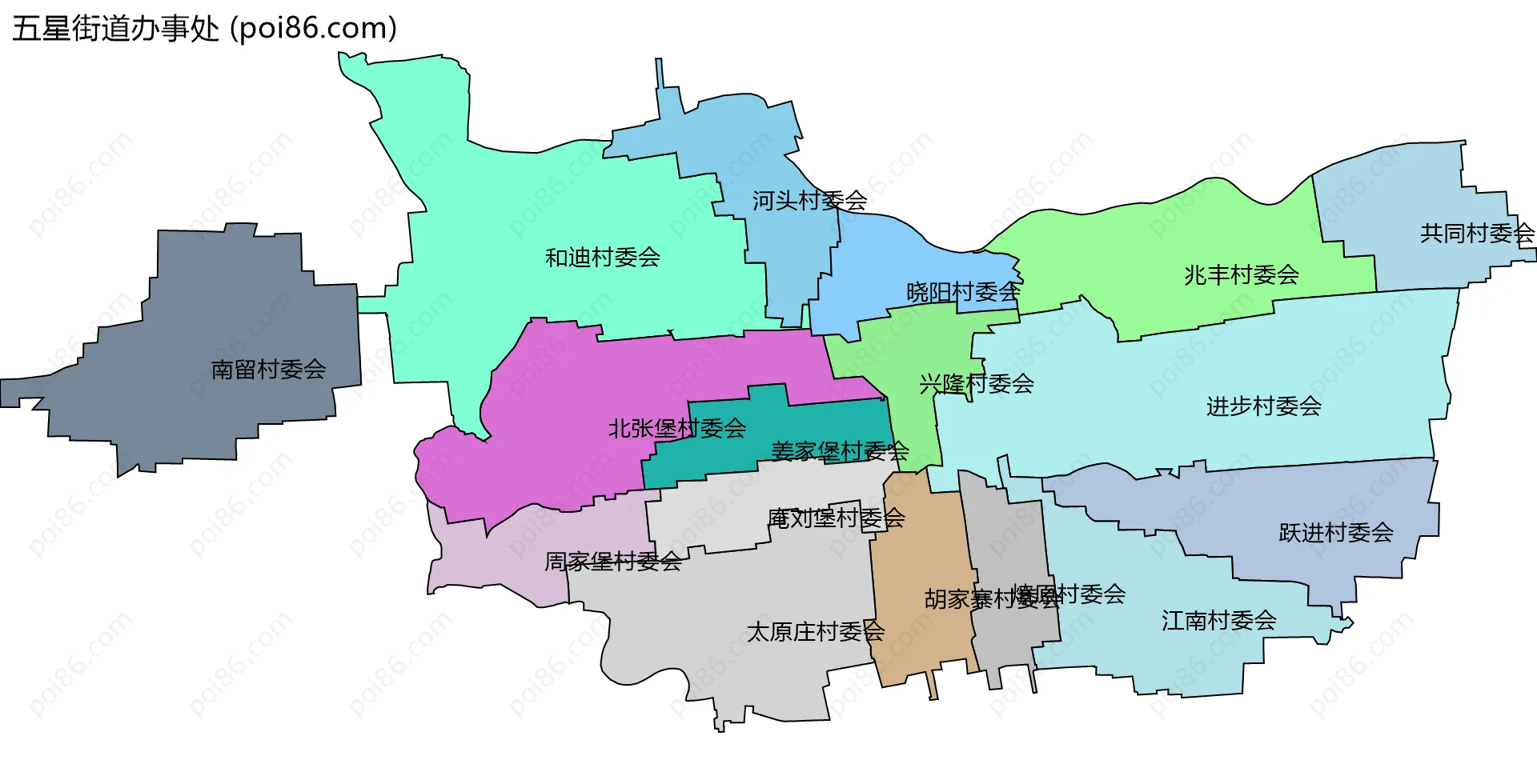 五星街道办事处边界地图(五级行政区划)