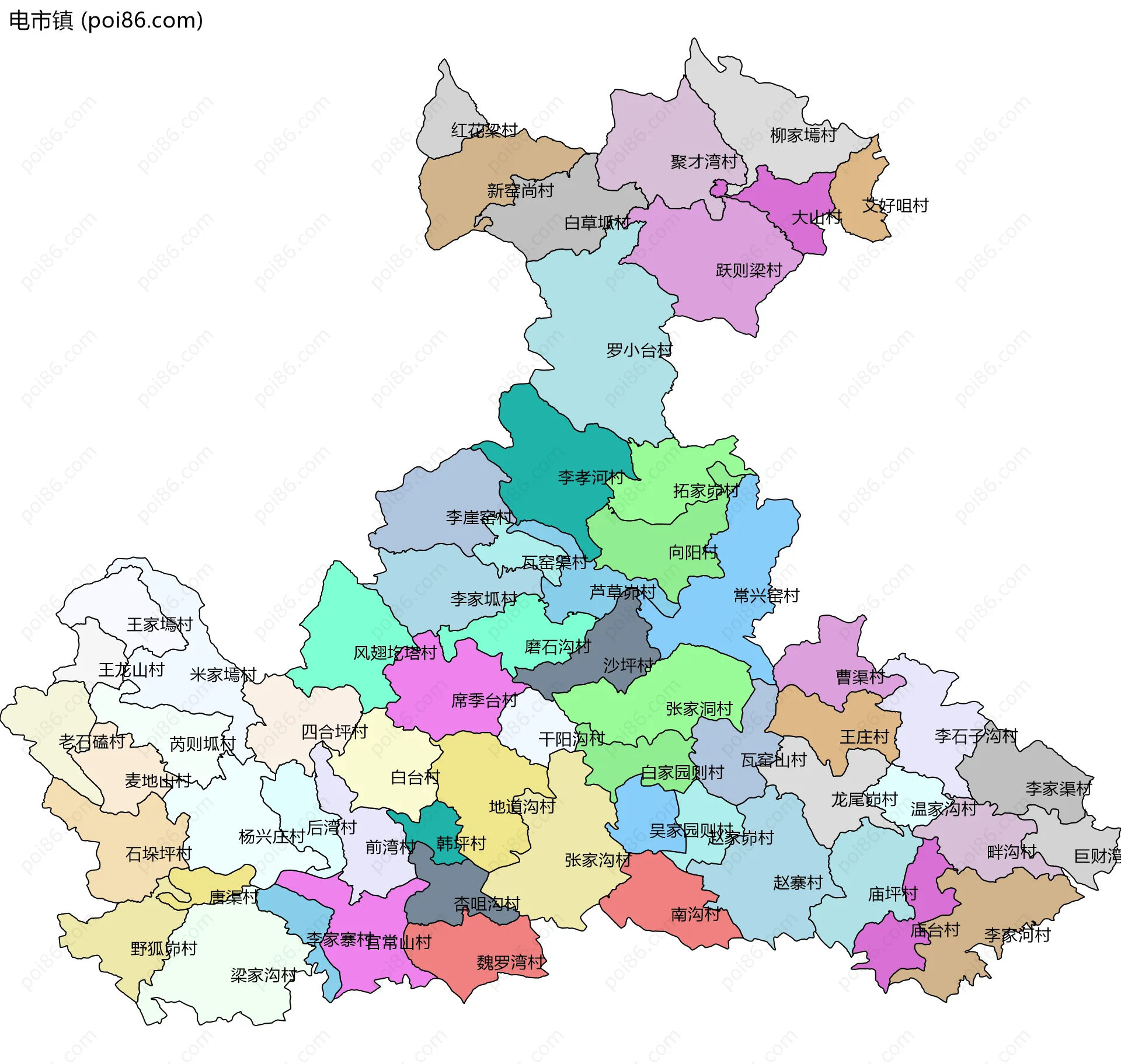 电市镇边界地图(五级行政区划)