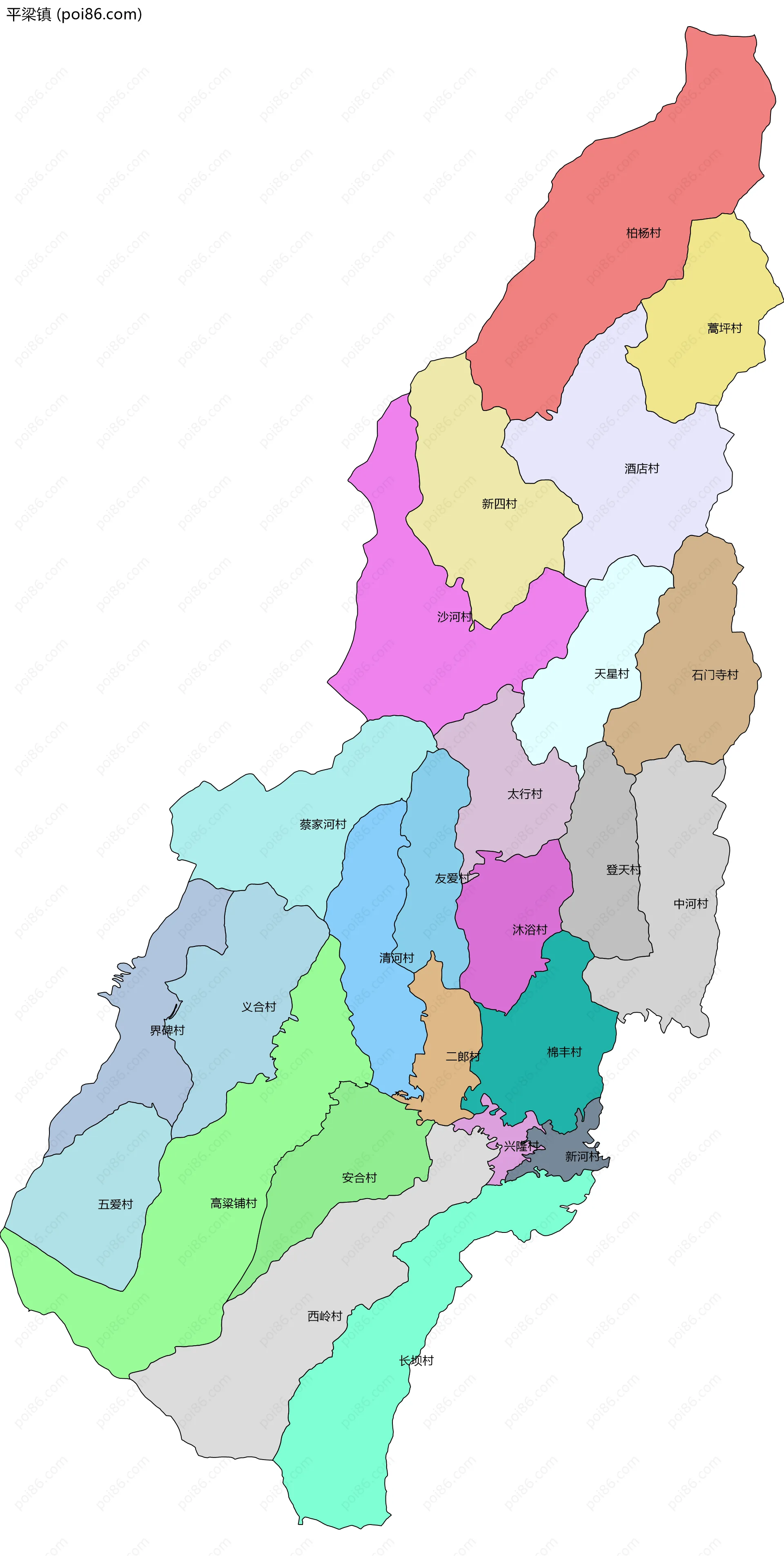 平梁镇边界地图(五级行政区划)