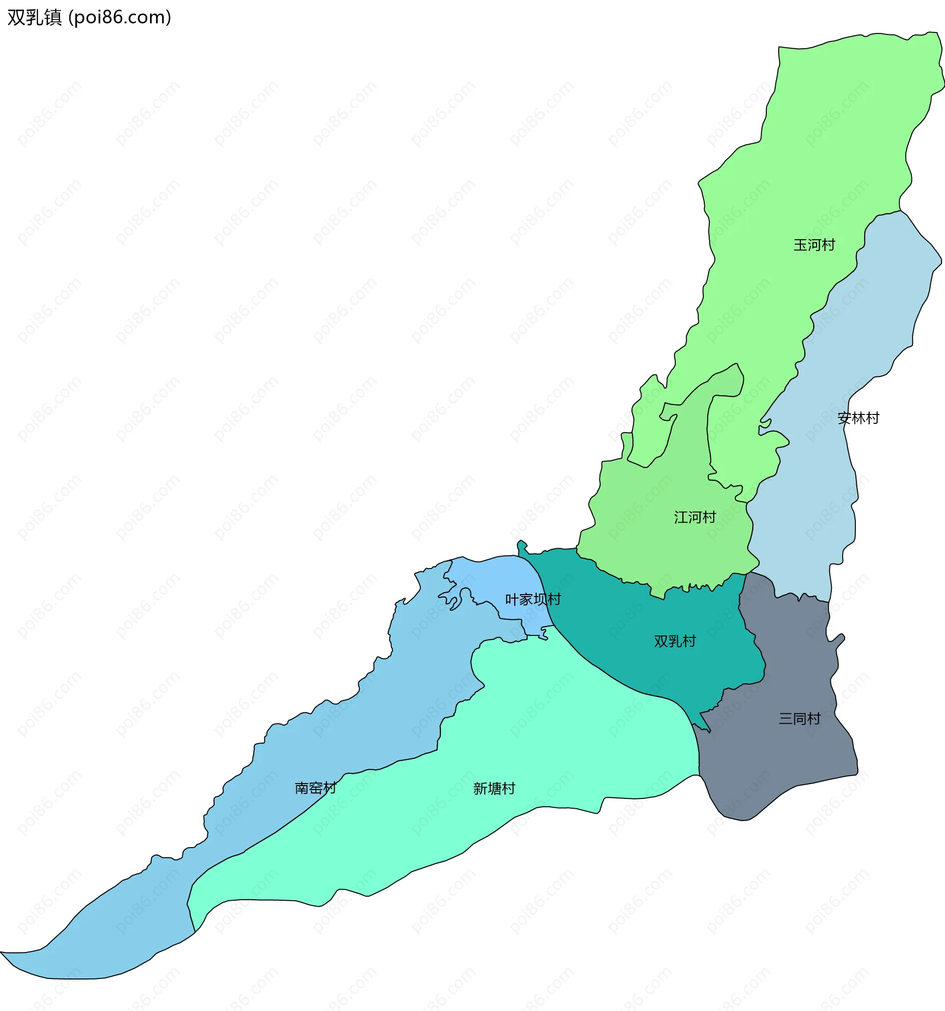 双乳镇边界地图(五级行政区划)