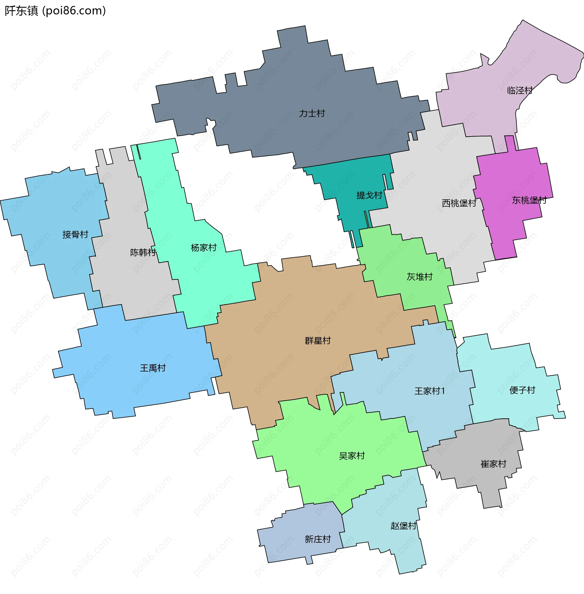 阡东镇边界地图(五级行政区划)