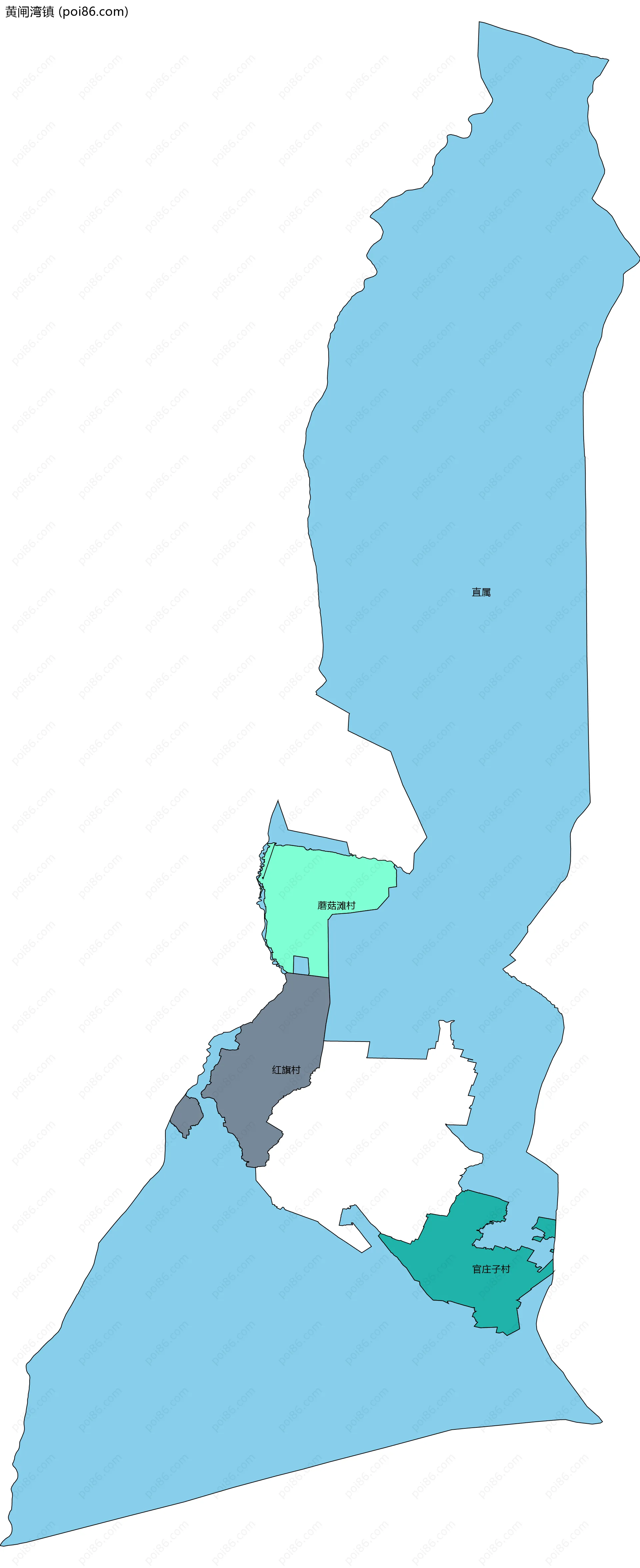 黄闸湾镇边界地图(五级行政区划)