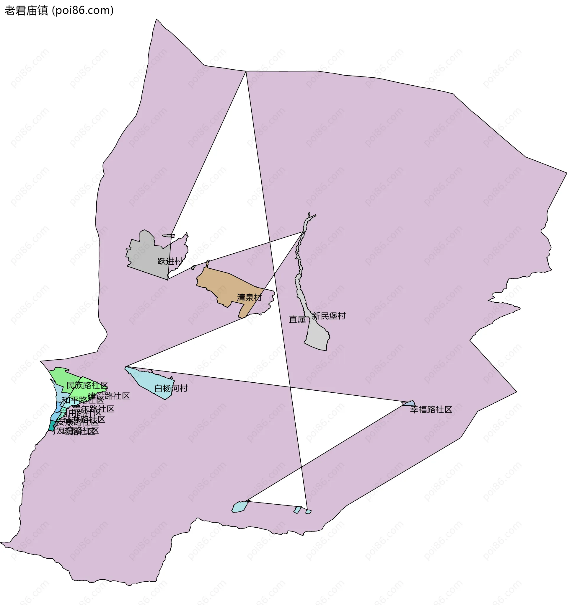 老君庙镇边界地图(五级行政区划)