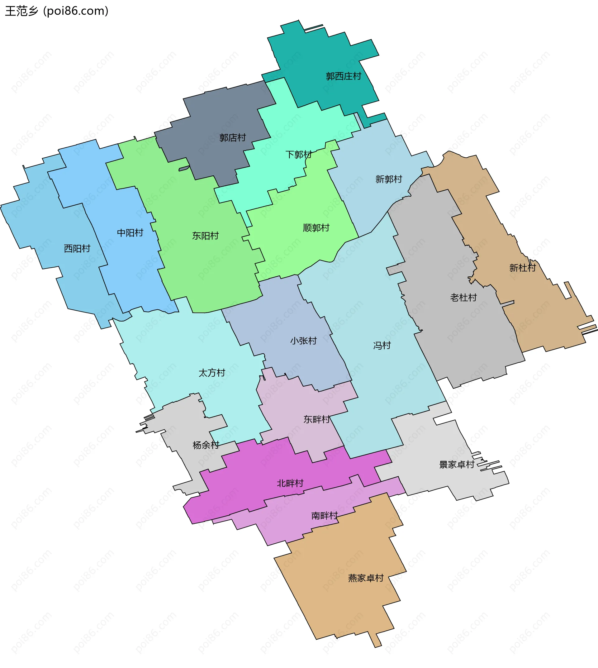 王范乡边界地图(五级行政区划)