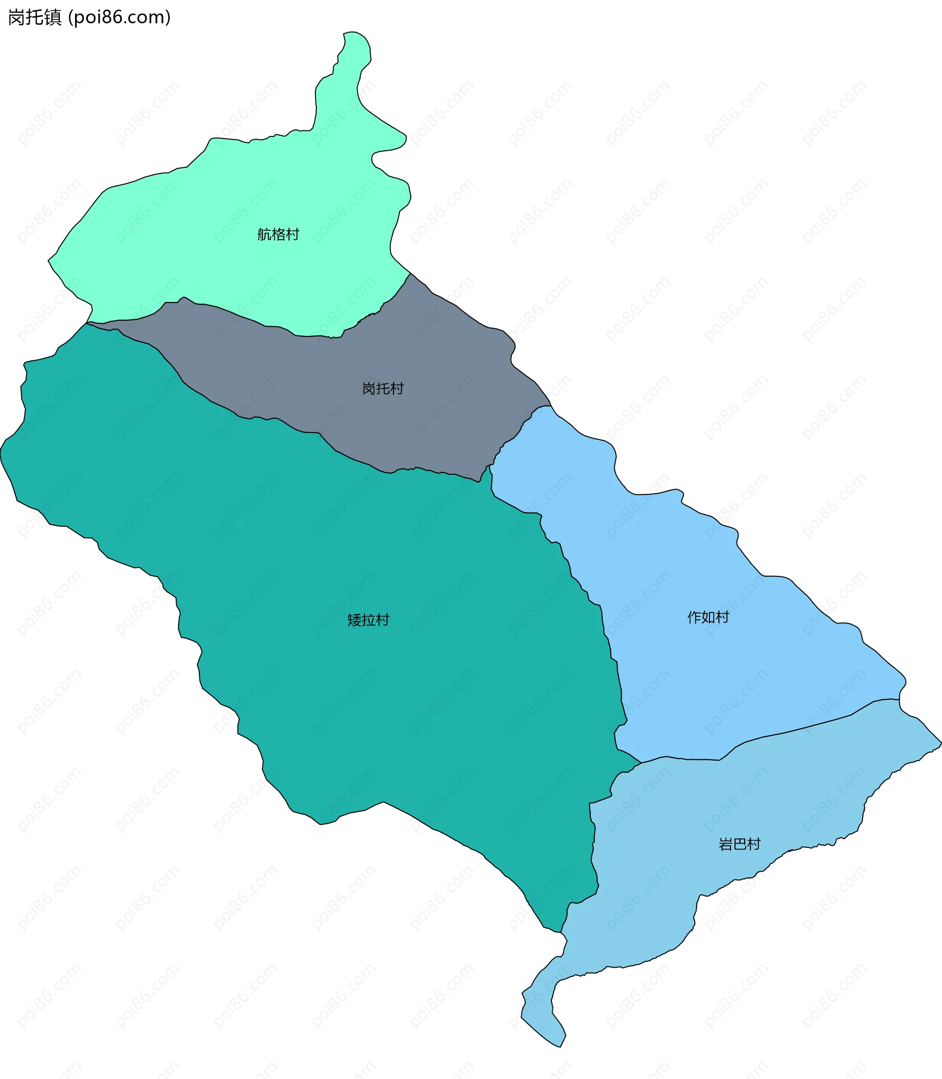 岗托镇边界地图(五级行政区划)