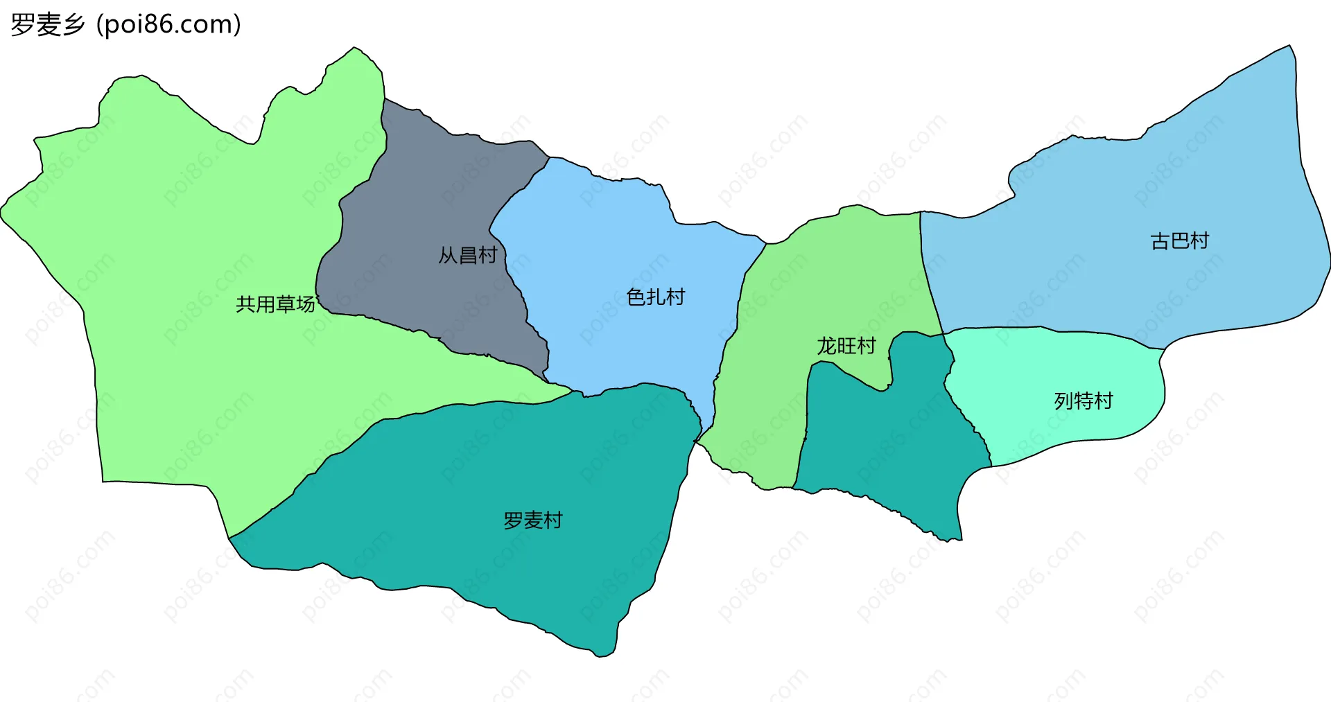 罗麦乡边界地图(五级行政区划)