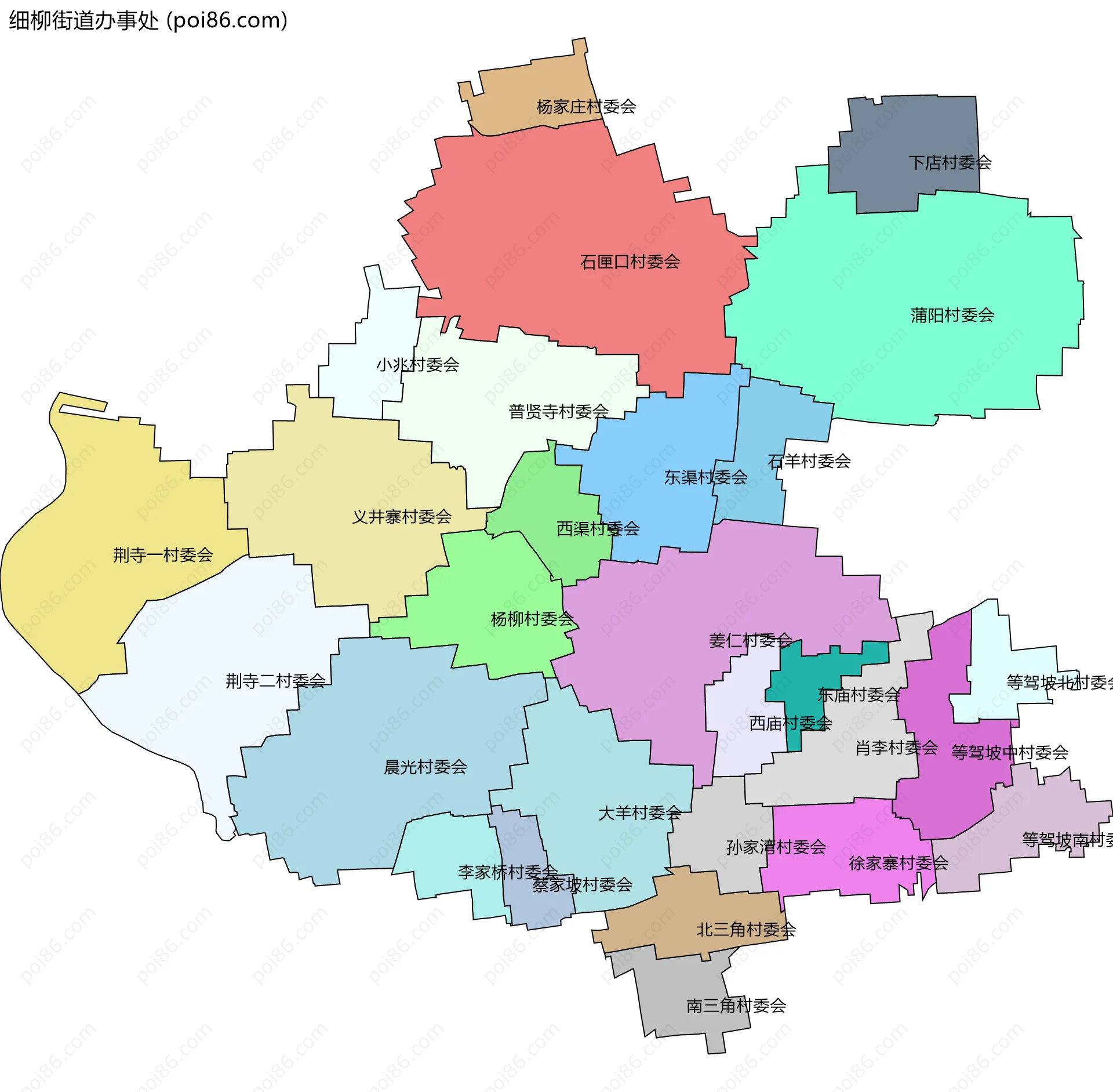 细柳街道办事处边界地图(五级行政区划)
