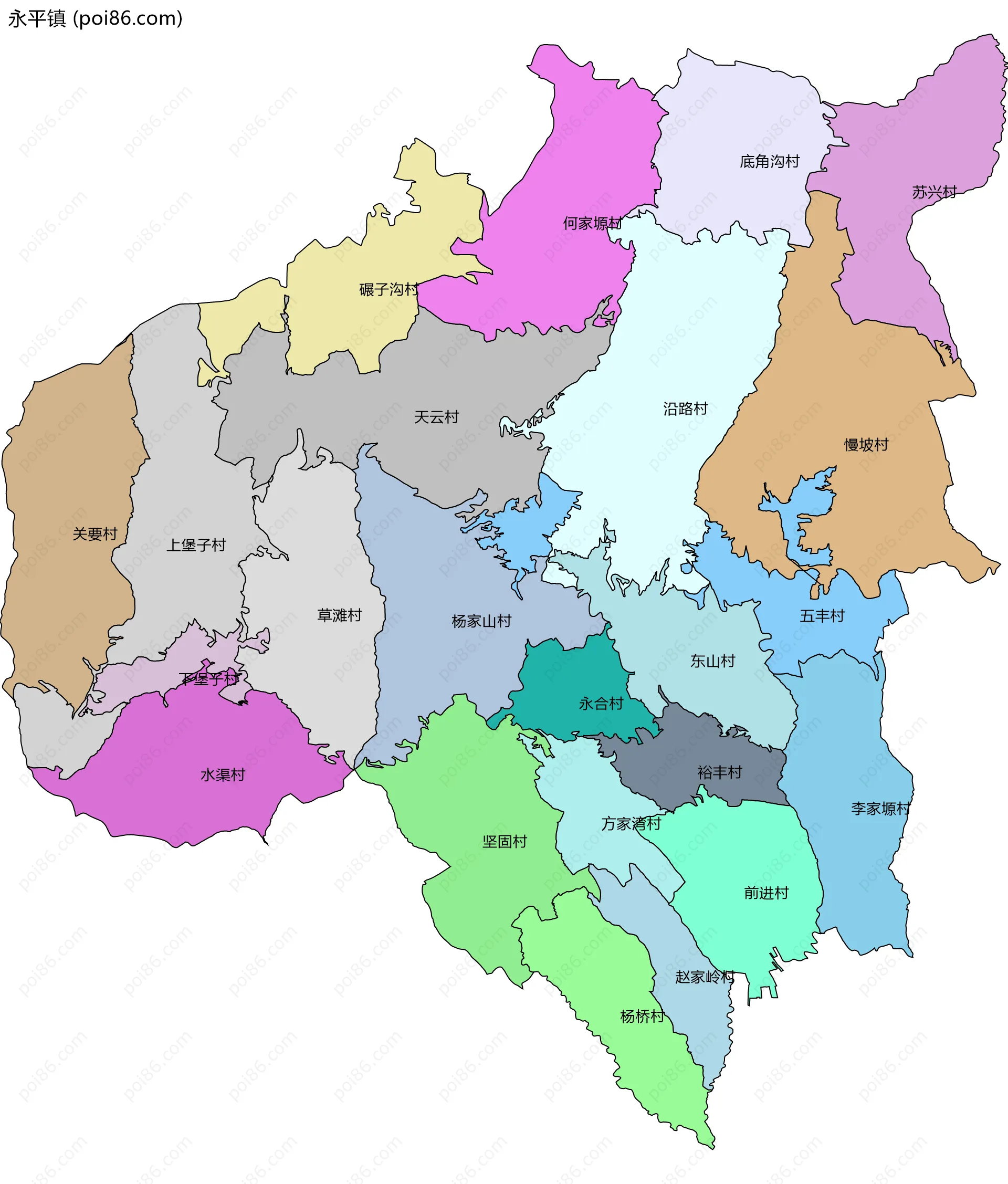 永平镇边界地图(五级行政区划)