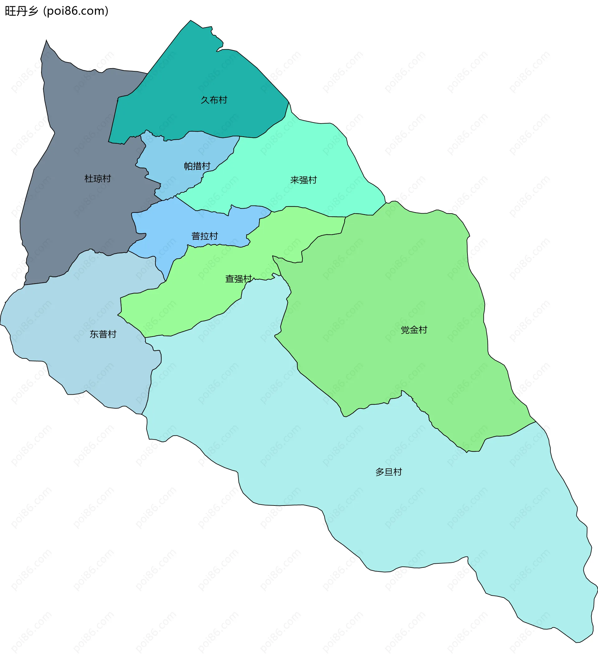旺丹乡边界地图(五级行政区划)