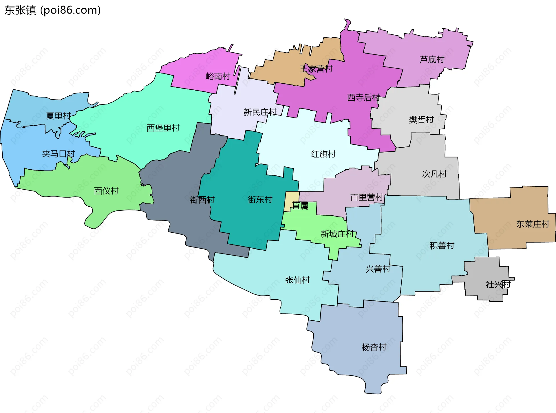 东张镇边界地图(五级行政区划)